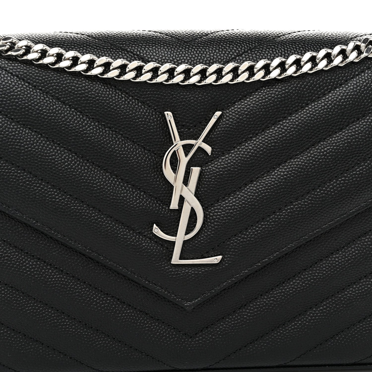 Saint Laurent Grain De Poudre Matelasse Chevron Monogram Chain Wallet Black 7 of 9