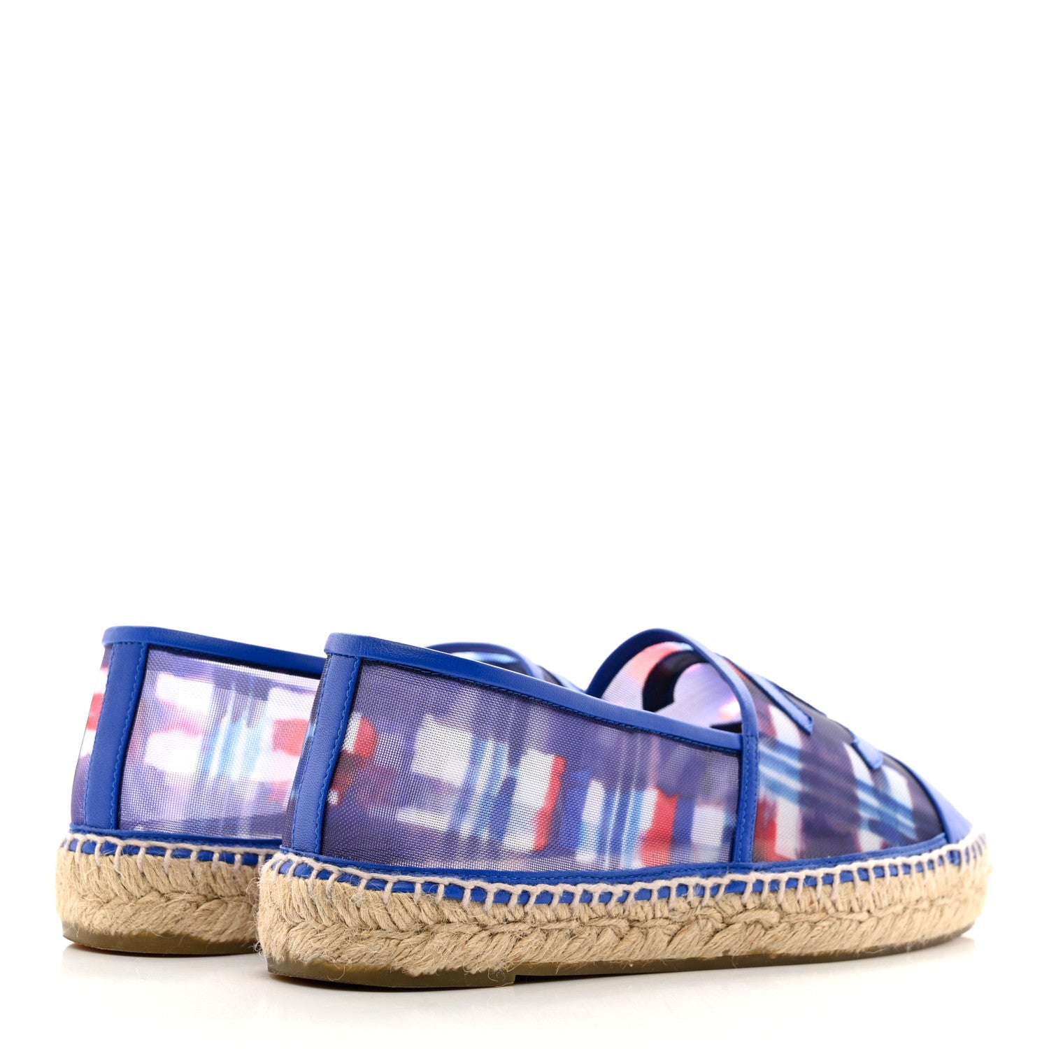 Chanel Mesh Lambskin Plaid Print CC Espadrilles 38 Blue White Red 4 of 9
