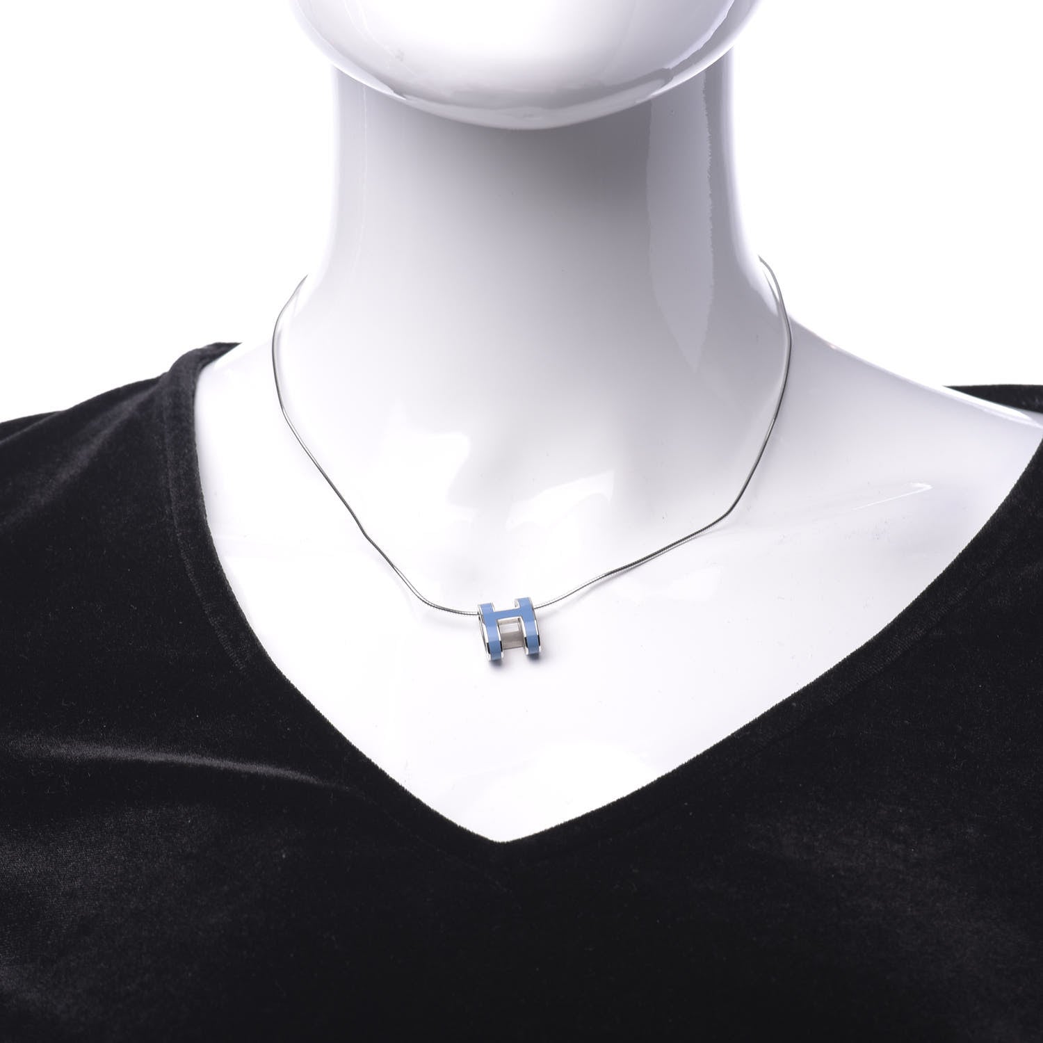 Hermes Lacquered Palladium Pop H Pendant Necklace Bleu Sature 2 of 6