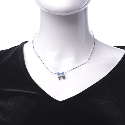 Hermes Lacquered Palladium Pop H Pendant Necklace Bleu Sature 2 of 6