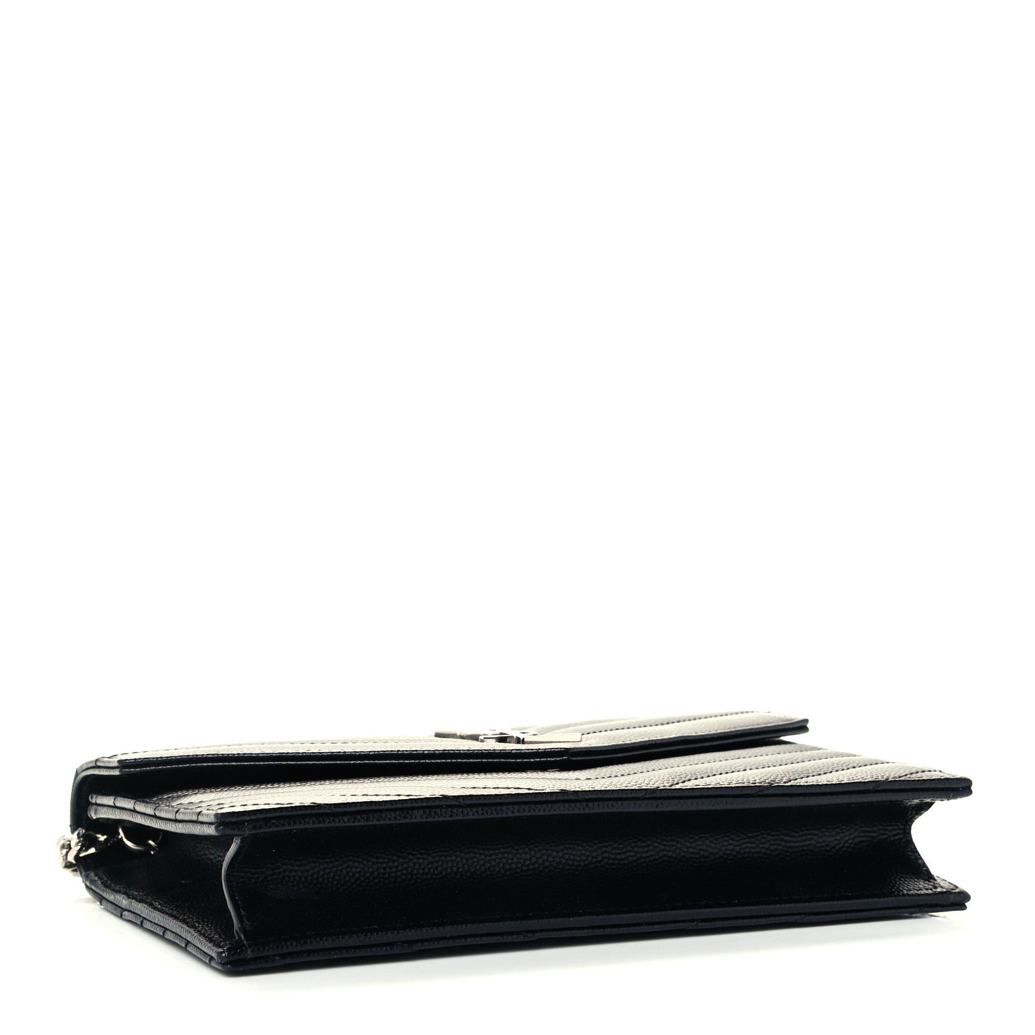 Saint Laurent Grain De Poudre Matelasse Chevron Monogram Envelope Chain Wallet Black 3 of 9