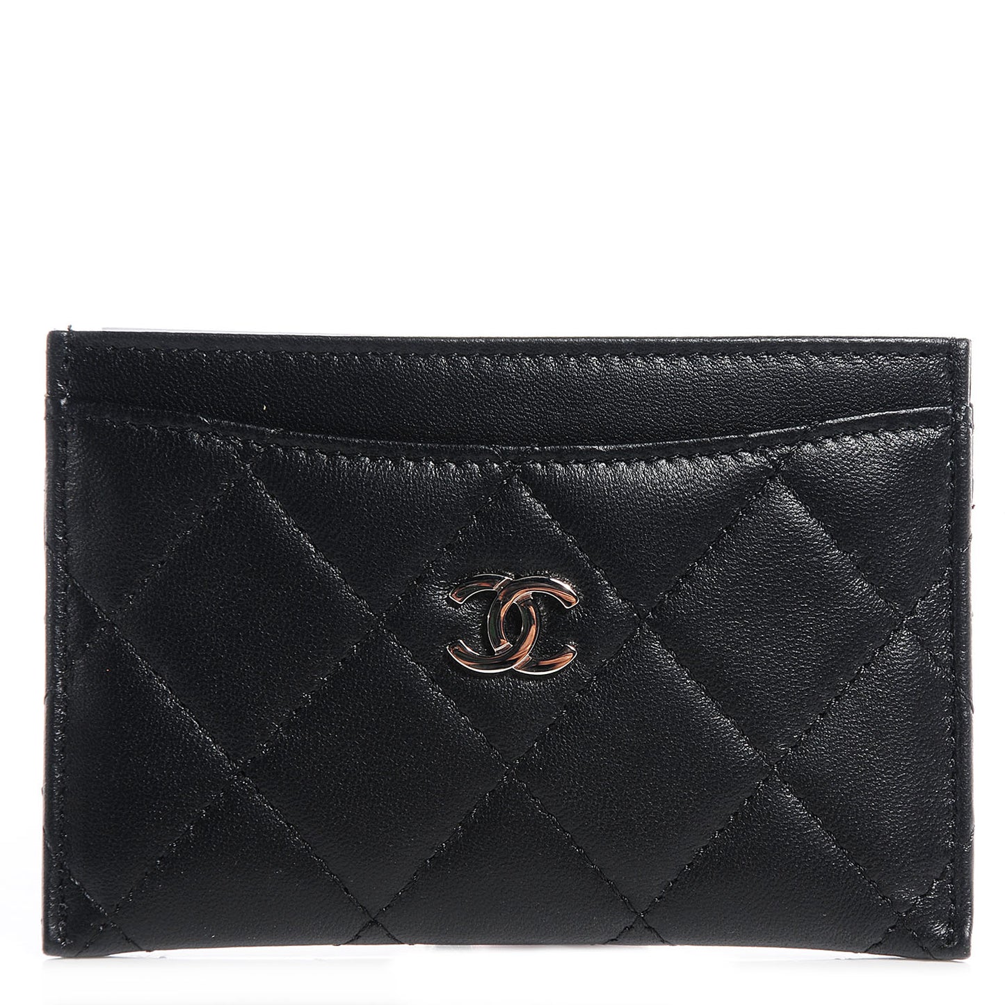 Lambskin Quilted Card Holder Black