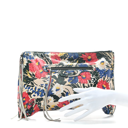Balenciaga Agneau Classic Hardware Fleurs Small Pouch Beige Red Green 2 of 9