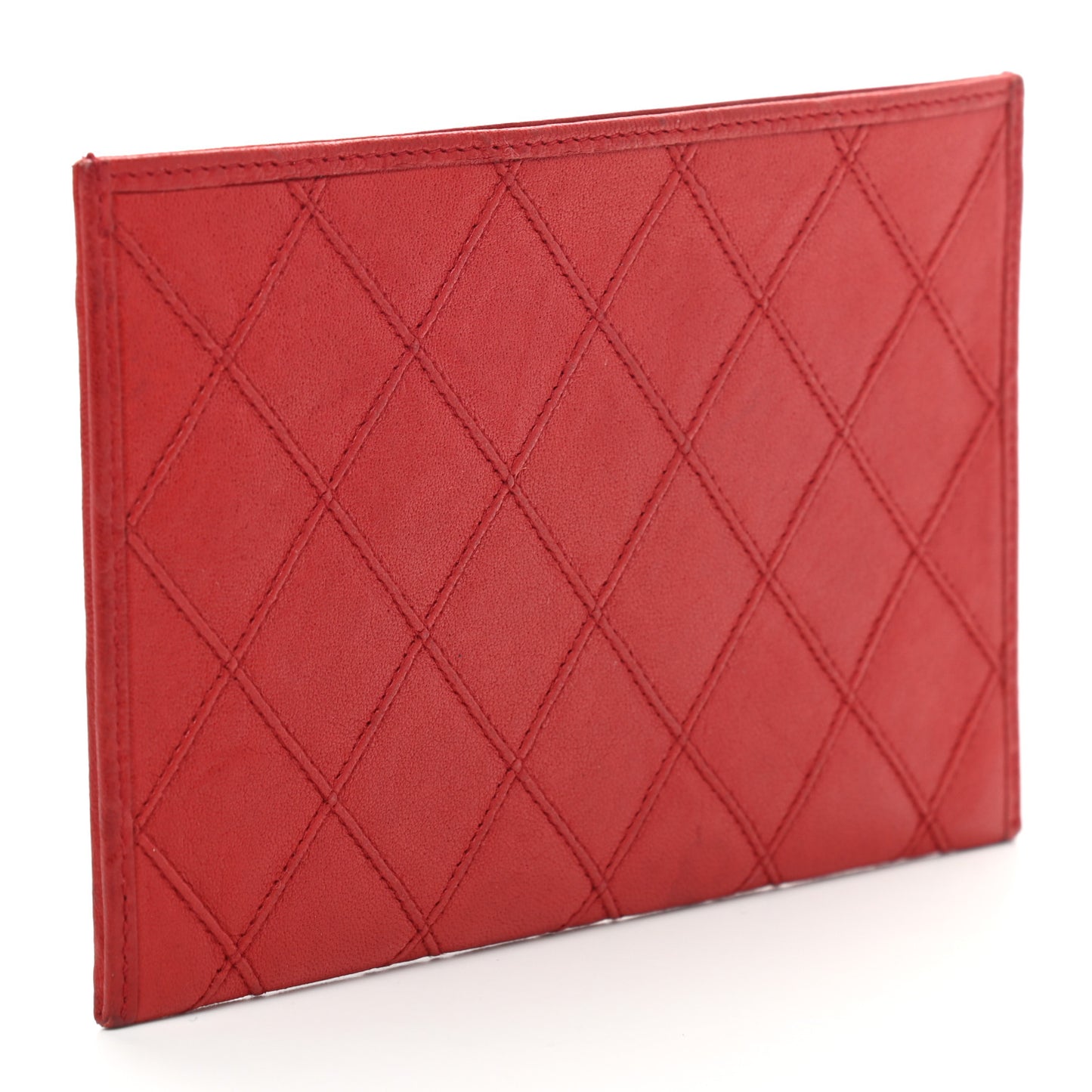 Lambskin Diamond Stitched Card Holder Red