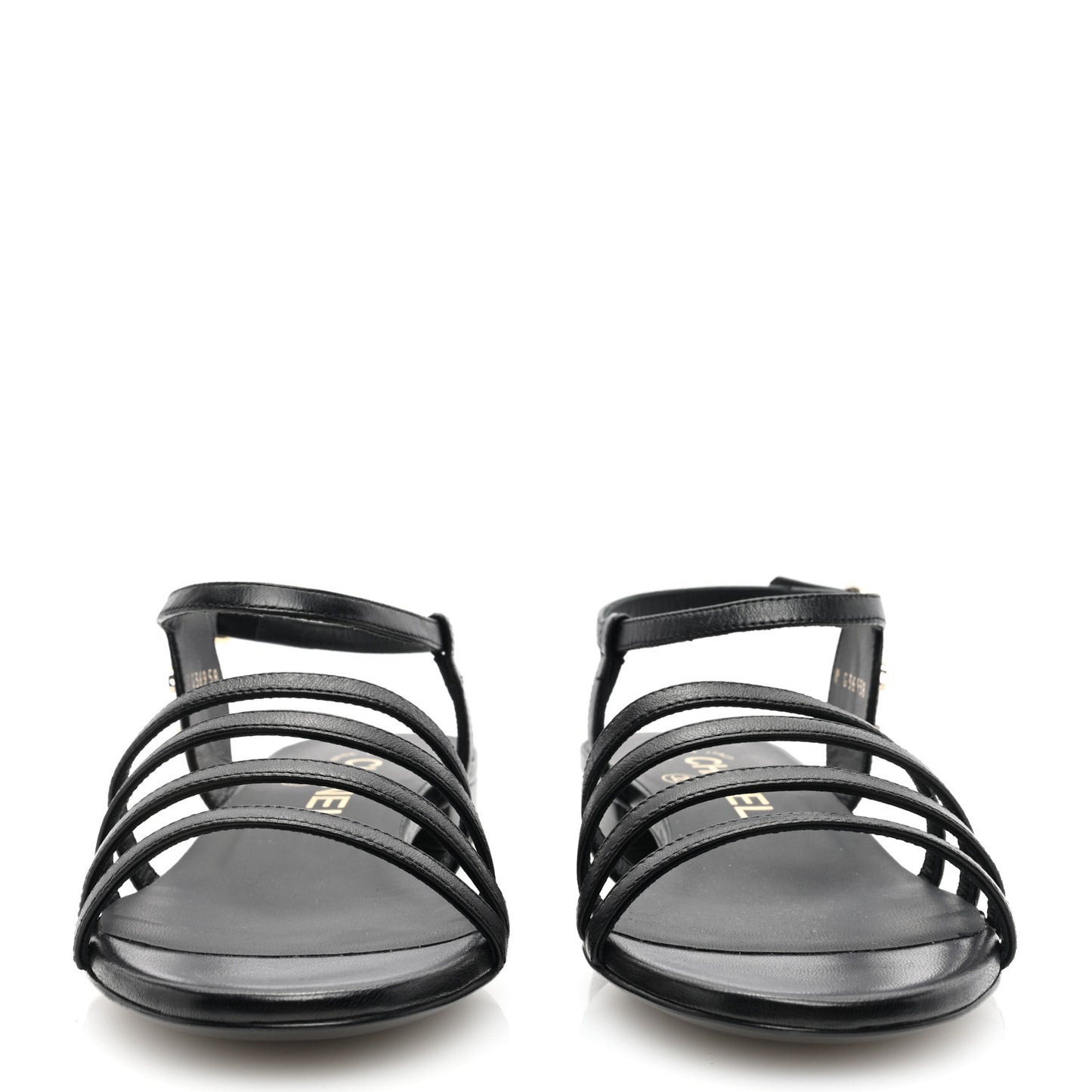 Lambskin CC Flat Sandals 36 Black