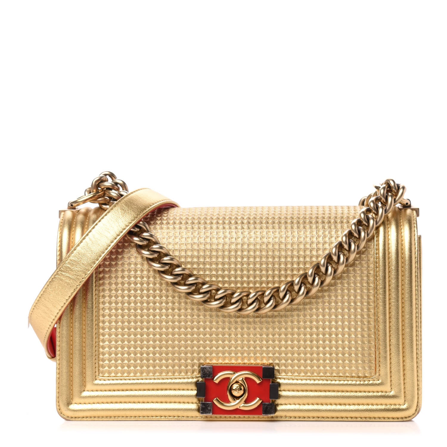 Chanel Metallic Lambskin Embossed Medium Cube Boy Flap Gold 1 of 13