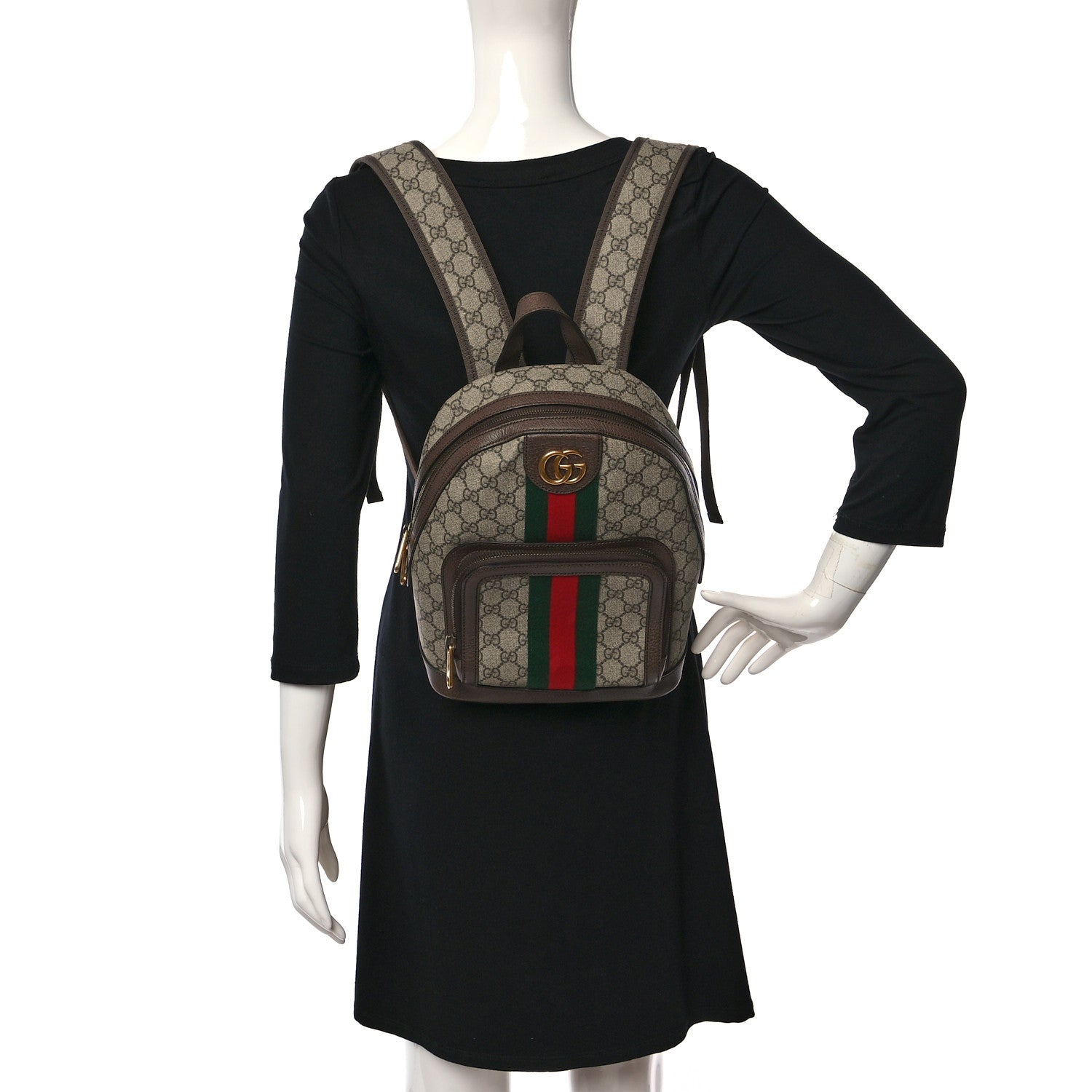 Gucci GG Supreme Monogram Calfskin Web Small Ophidia Day Backpack Beige Ebony New Acero 2 of 9