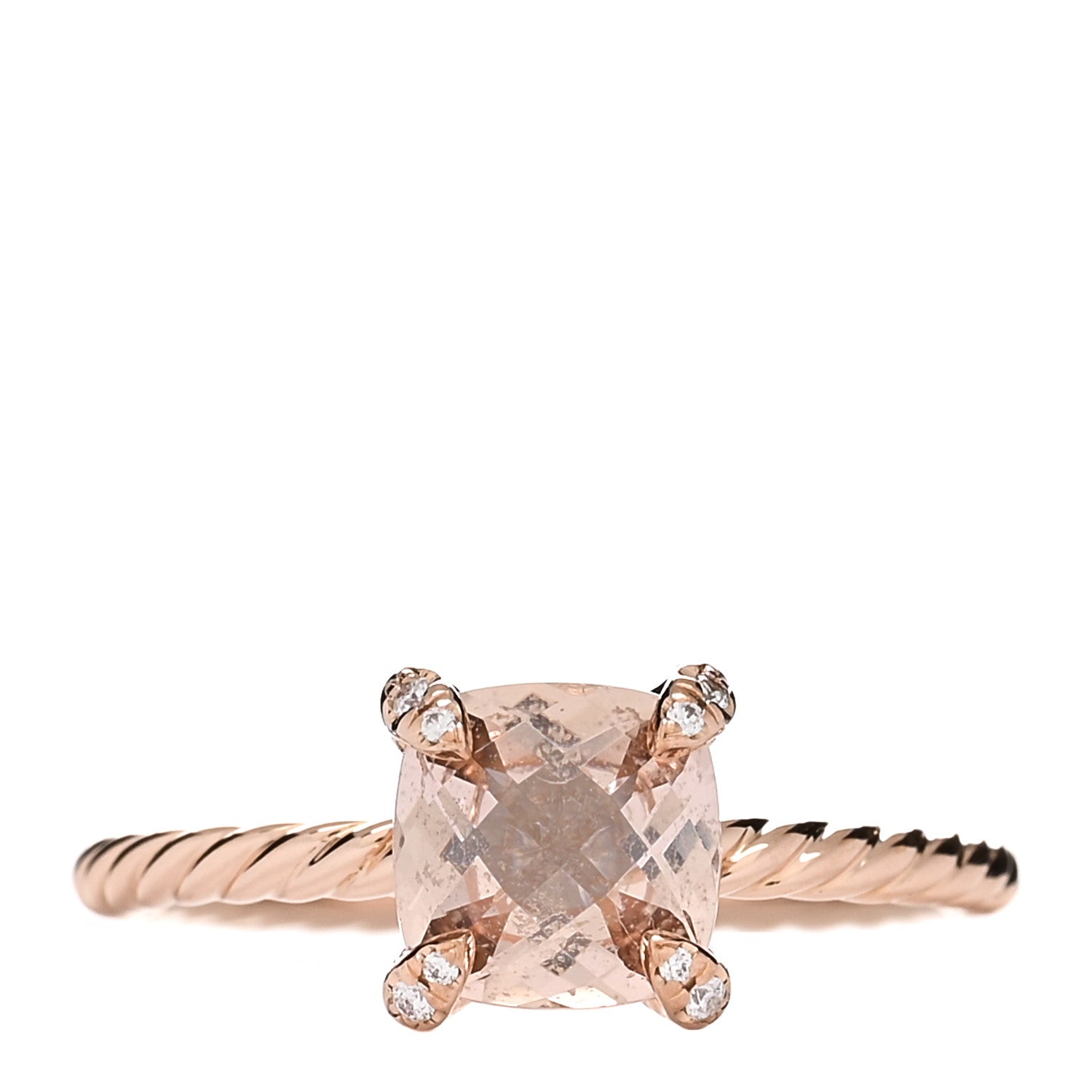 David Yurman 18K Rose Gold Diamond Morganite 7mm Chatelaine Ring 54 6.75 1 of 4