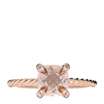 David Yurman 18K Rose Gold Diamond Morganite 7mm Chatelaine Ring 54 6.75 1 of 4