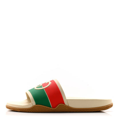 Gucci Rubber Web Womens Interlocking G Slide Sandals 40 Mystic White Green Red 1 of 9