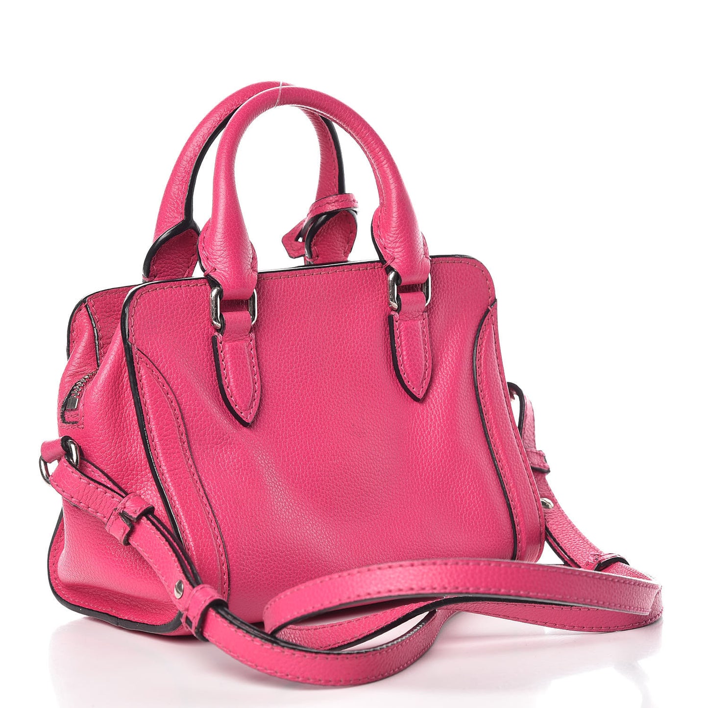 Grainy Calfskin Mini Padlock Zip Satchel Pink