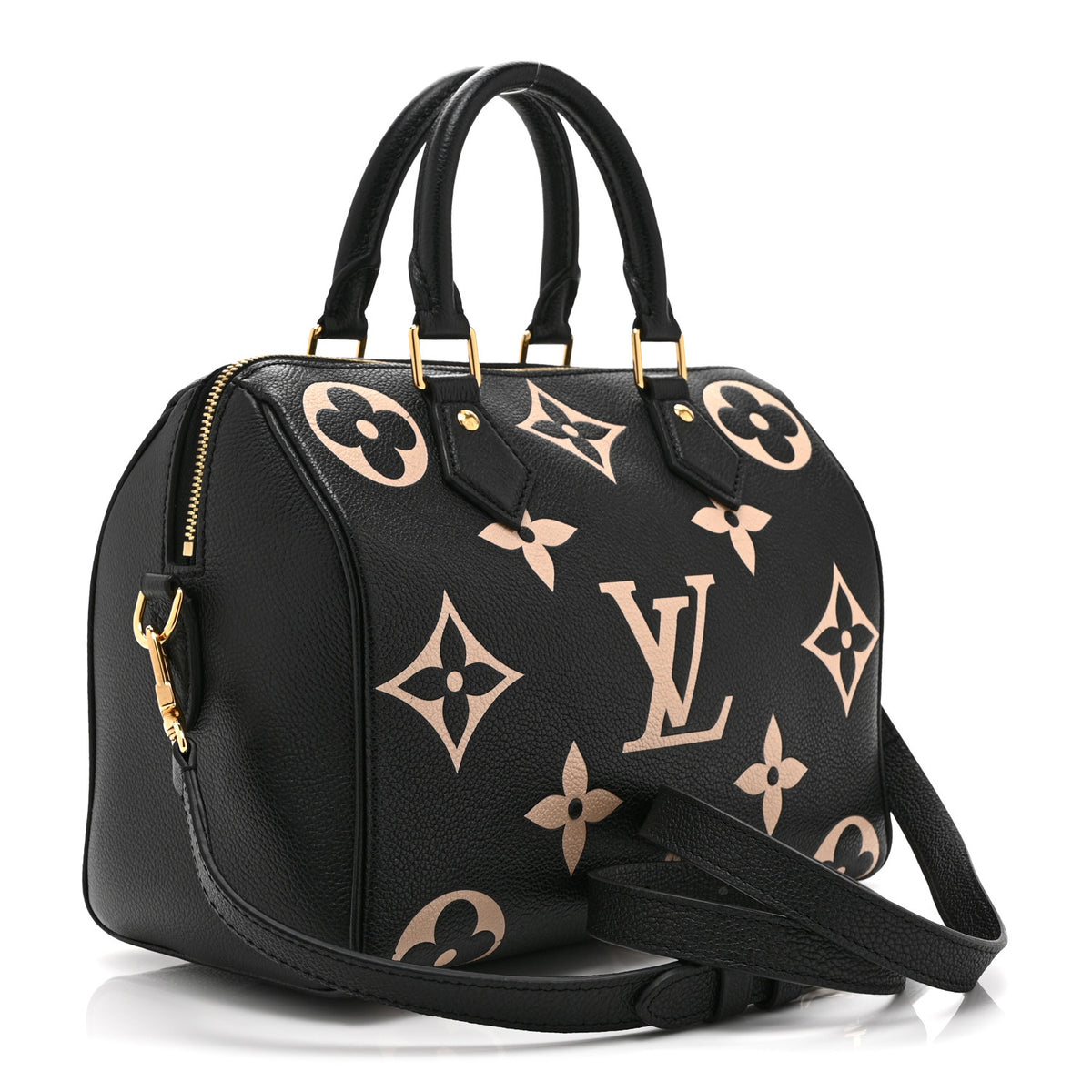 Louis Vuitton Empreinte Monogram Giant Speedy Bandouliere 25 Black Beige 3 of 9