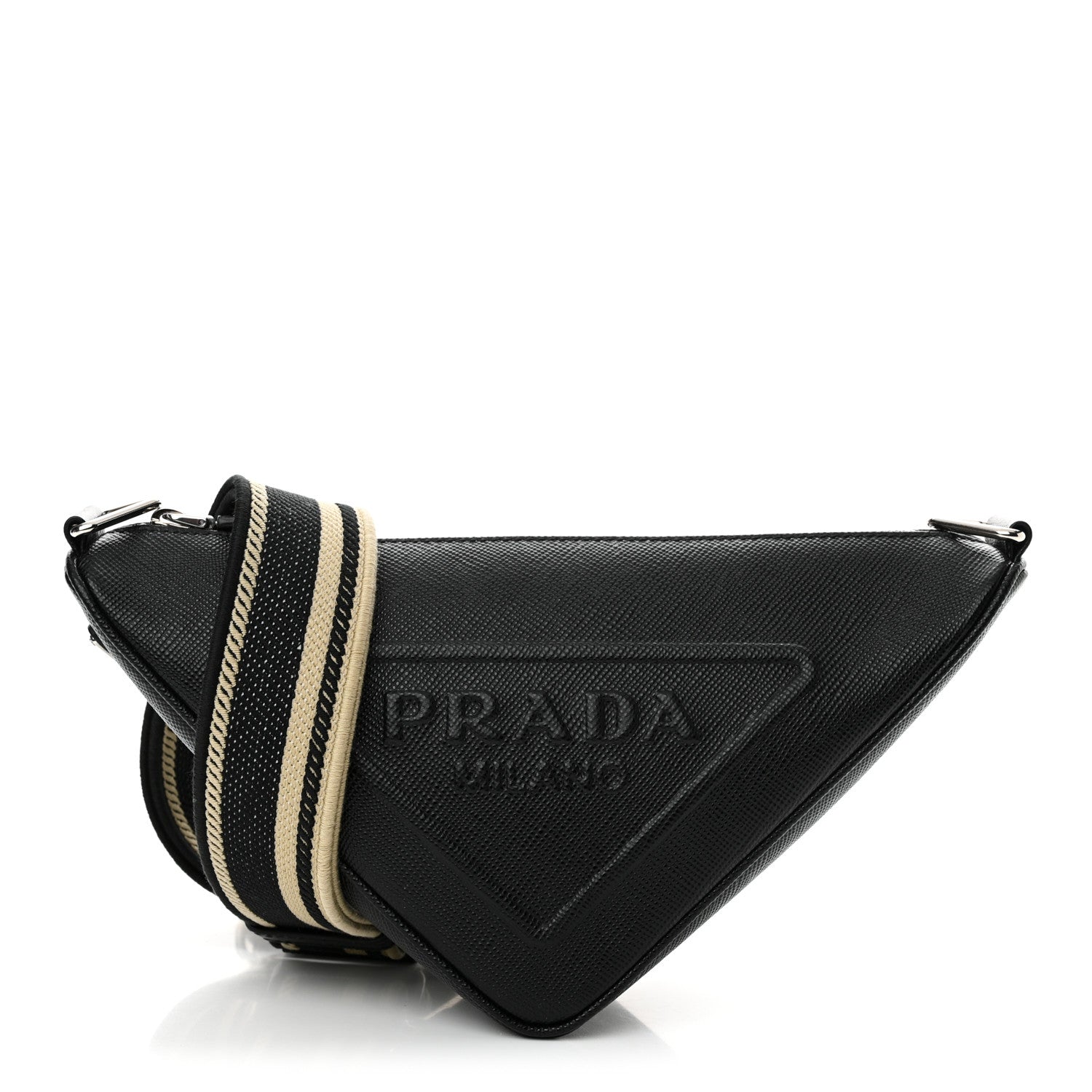 Prada Saffiano Cuir Triangle Logo Embossed Triangle Shoulder Bag Black 1 of 11
