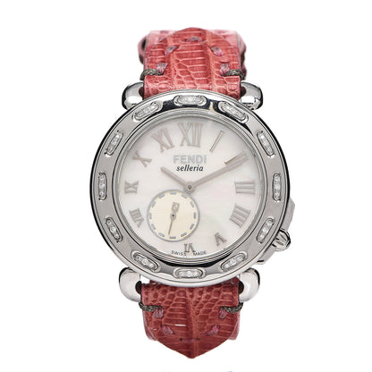 Fendi Stainless Steel Calfskin Diamond Mother of Pearl 37mm Selleria Quartz Watch Red 1 of 5