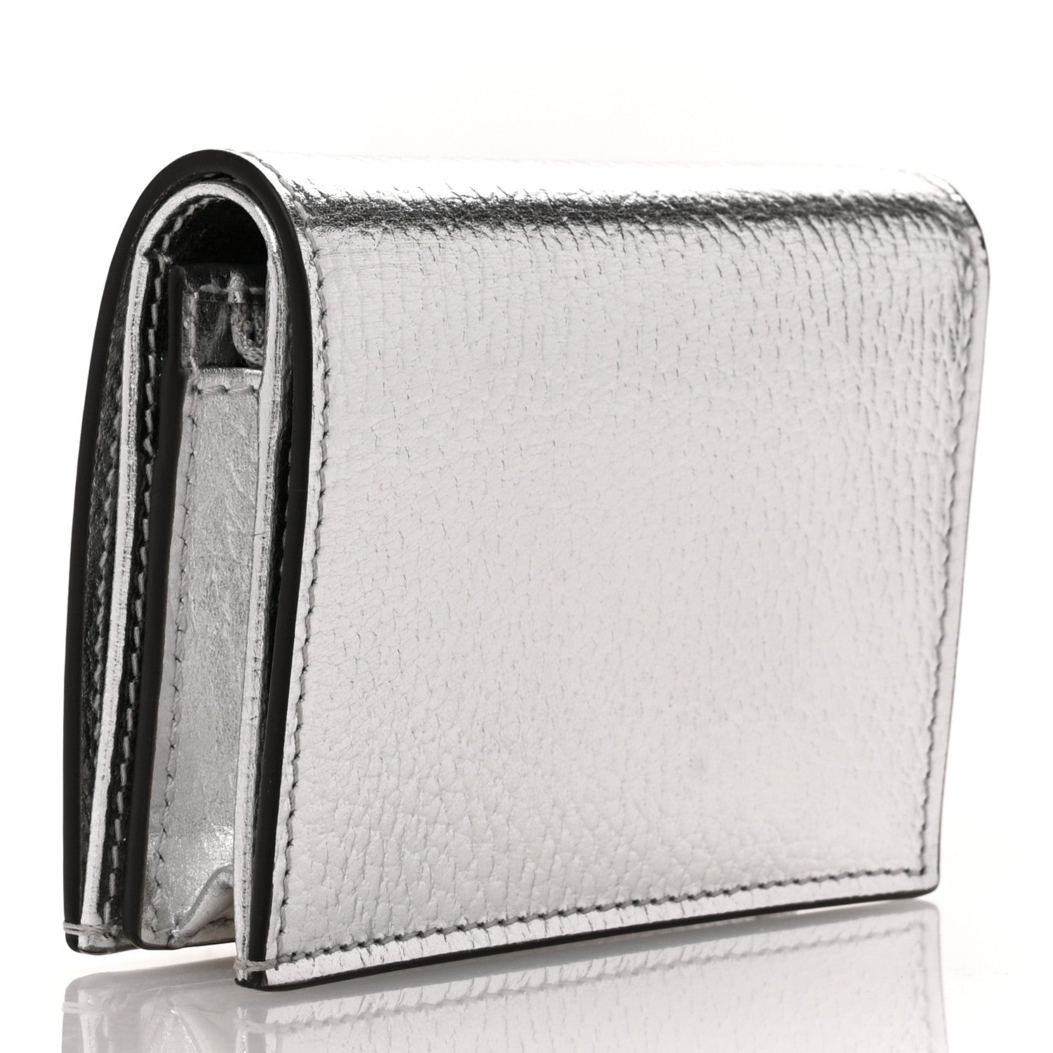 Gucci Metallic Calfskin GG Marmont Card Case Silver 3 of 7