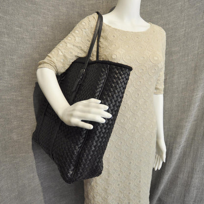 Bottega Veneta Nappa Intrecciato Wool Detail Tote Nero Black 2 of 9