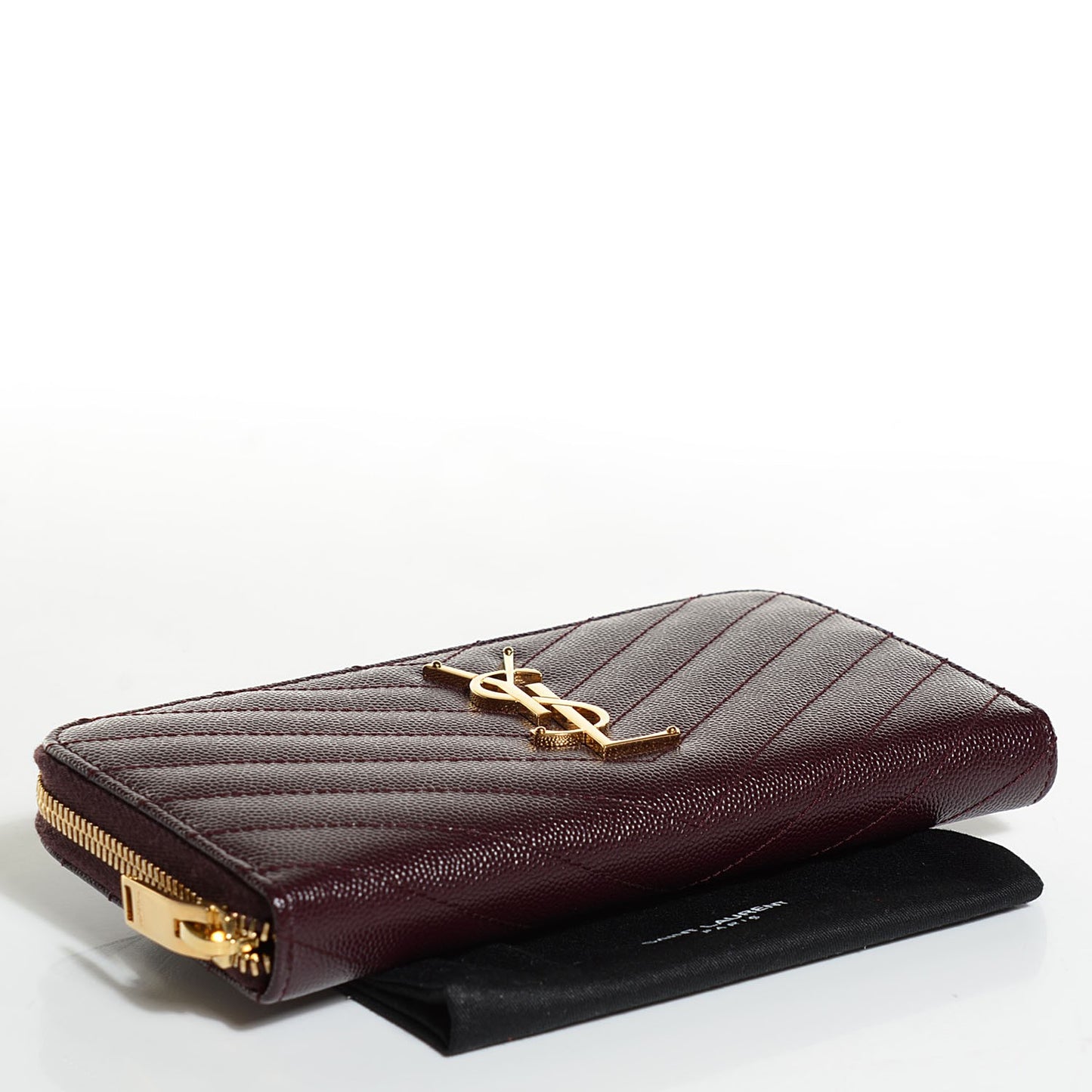 Grain de Poudre Textured Matelasse Chevron Monogram Zip Around Wallet Bordeaux