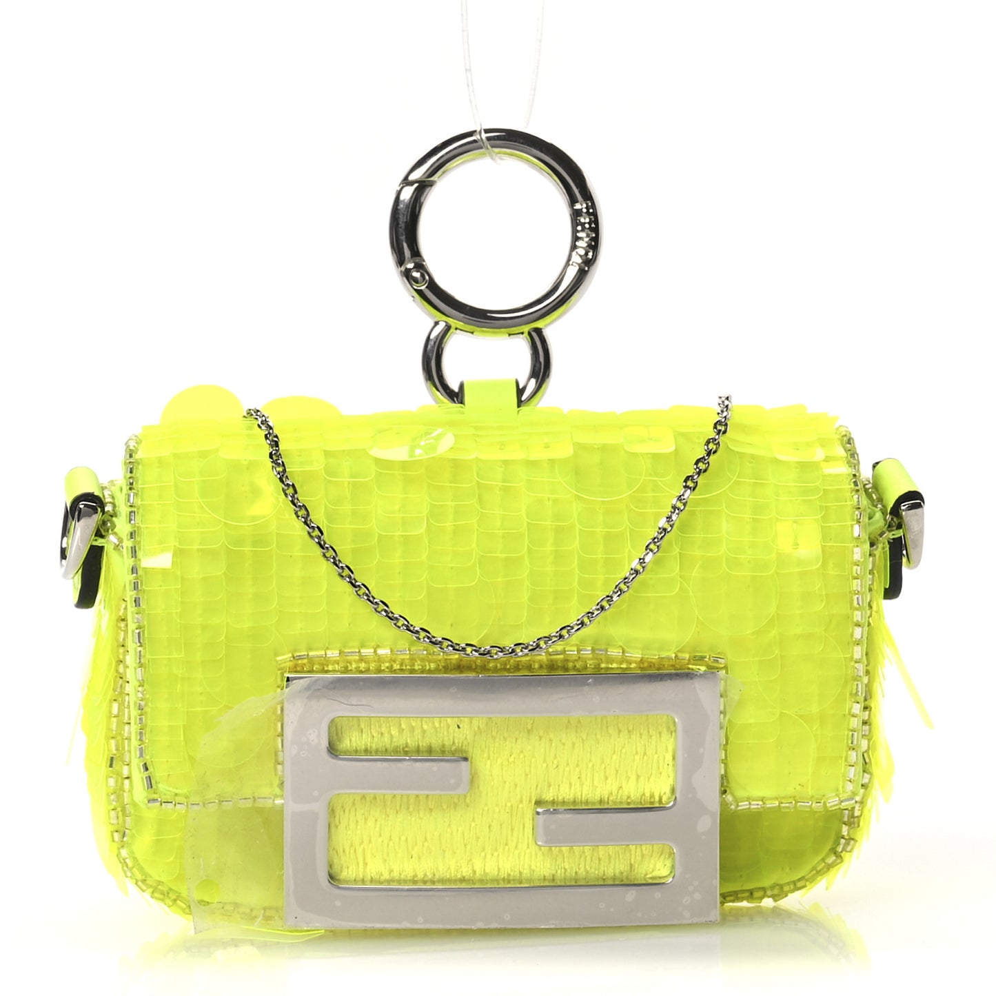 Transparent Paillettes Vitello King Nano Maxi Buckle Baguette Charm Yellow Fluo
