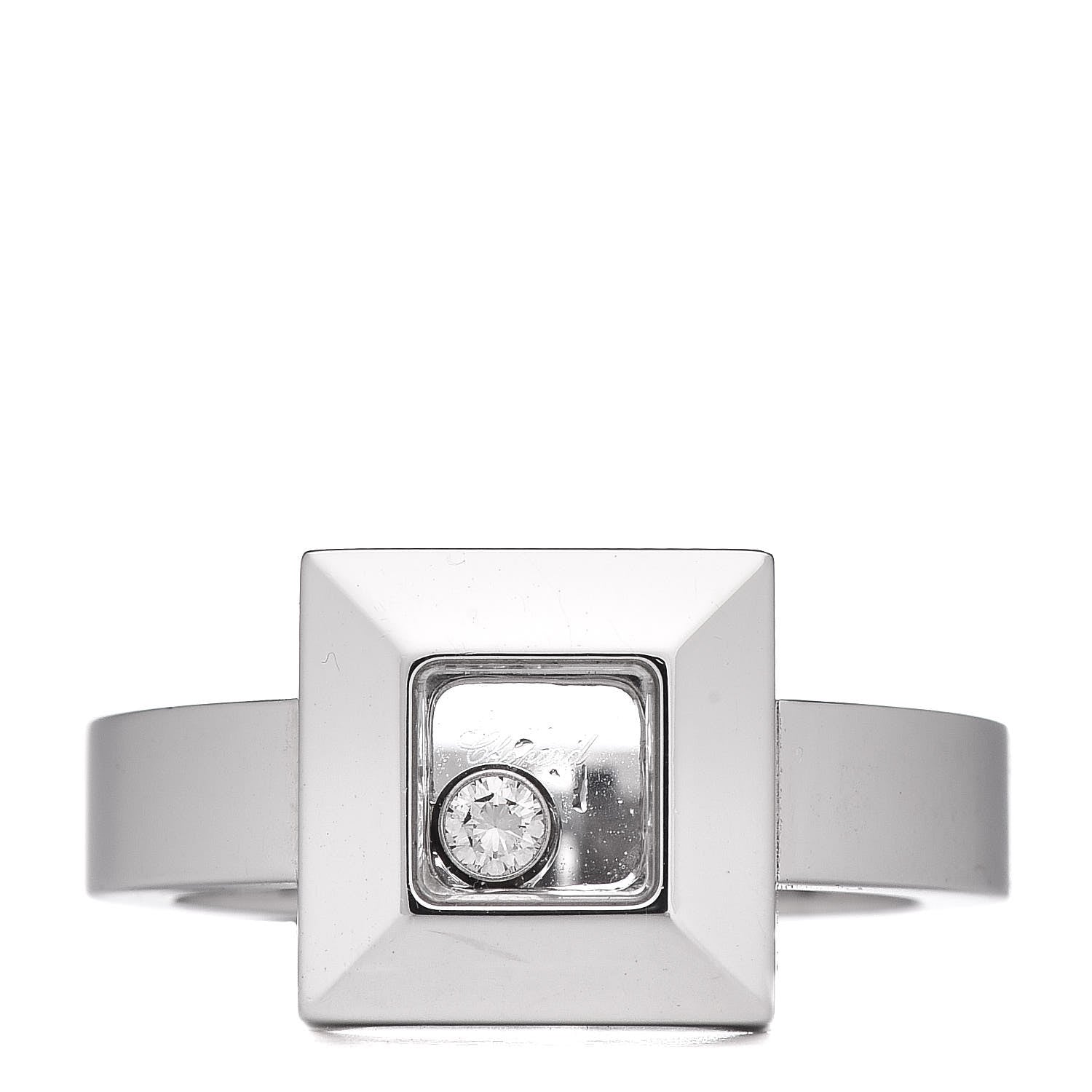 Chopard 18K White Gold Diamond Happy Diamond Square Ring 50 5.25 1 of 5