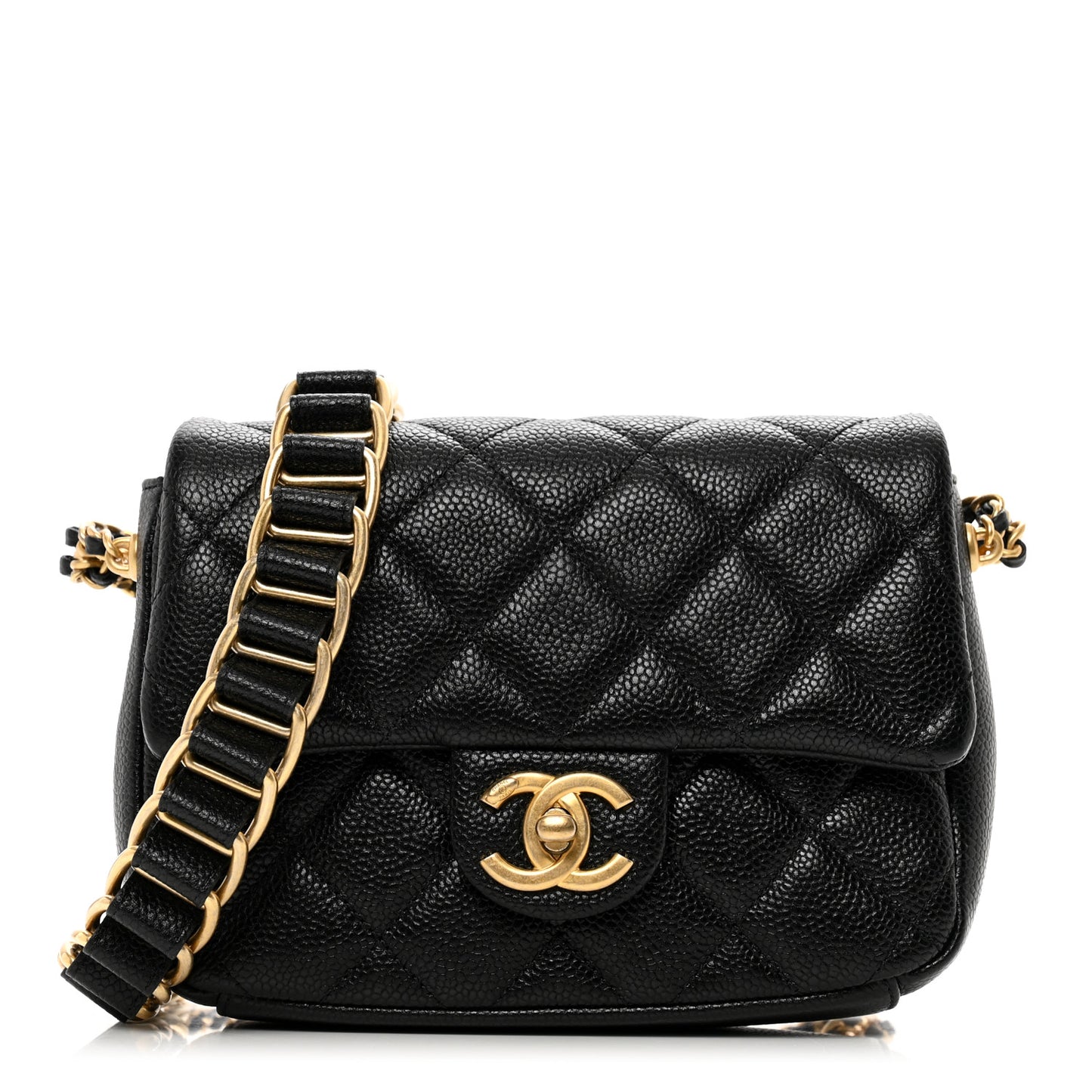 Caviar Quilted Mini Chain Soul Flap Black