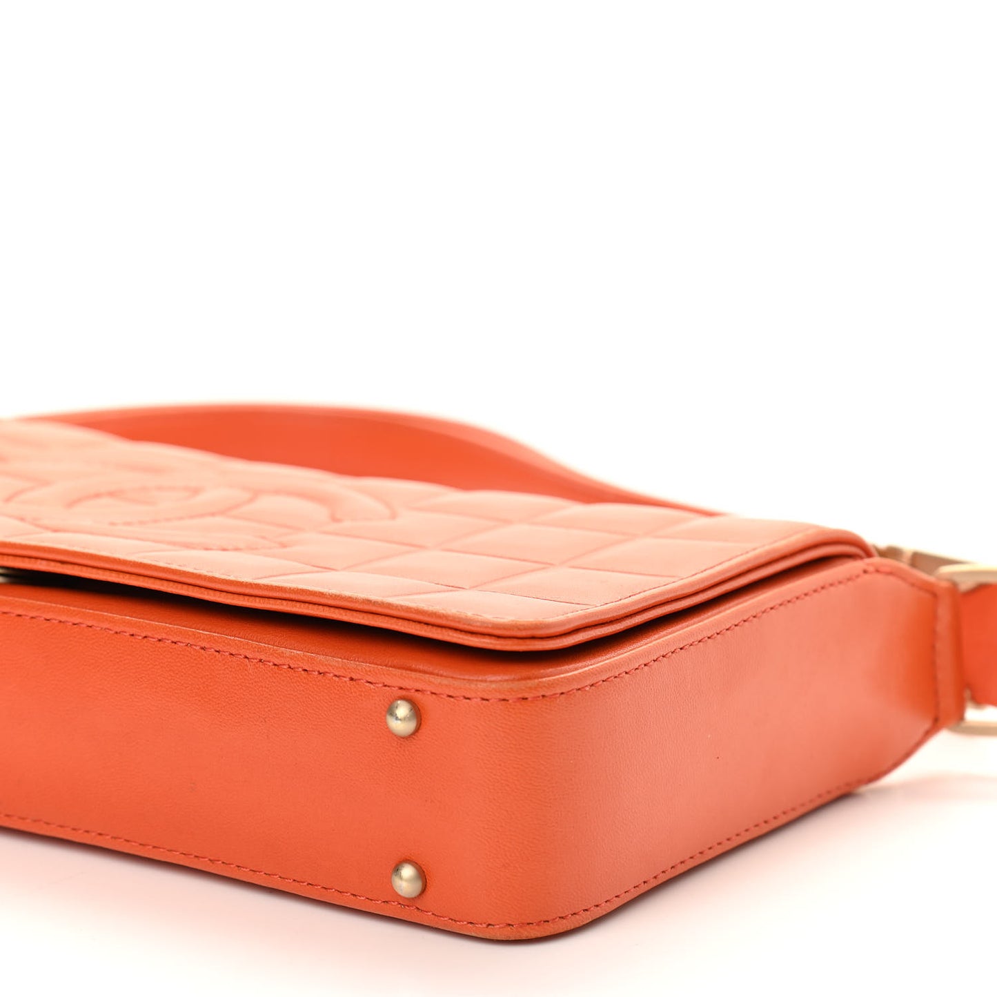 Lambskin Quilted CC Chocolate Bar Flap Orange
