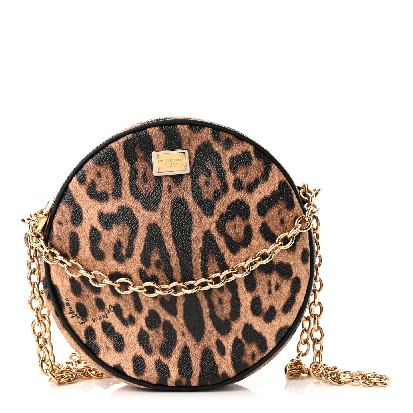 Dauphine Leopard Print Round Crossbody Black
