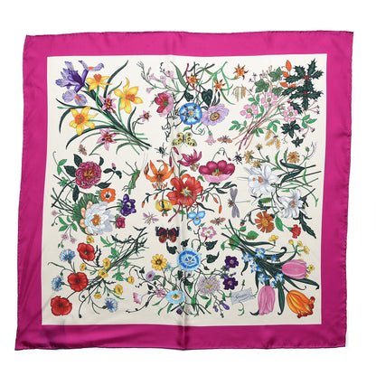 Gucci Silk Twill Flora Fluo Square Scarf Ivory Pink 1 of 3