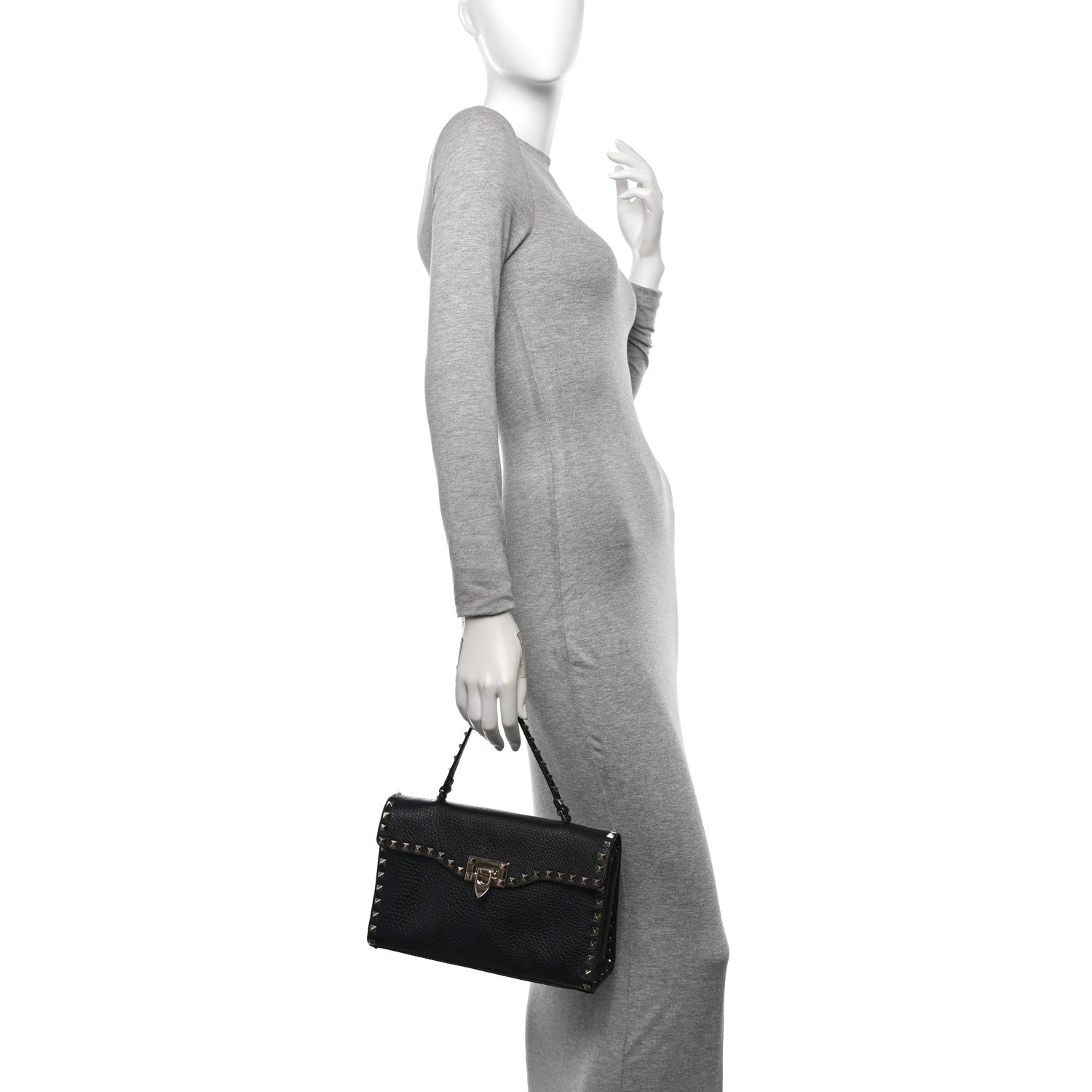 Valentino Garavani Pebbled Calfskin Rockstud Flip Lock Top Handle Bag Black 2 of 11