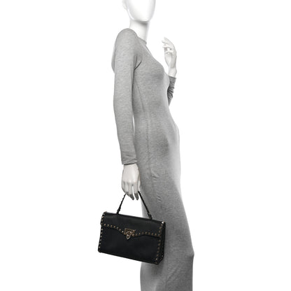 Valentino Garavani Pebbled Calfskin Rockstud Flip Lock Top Handle Bag Black 2 of 11