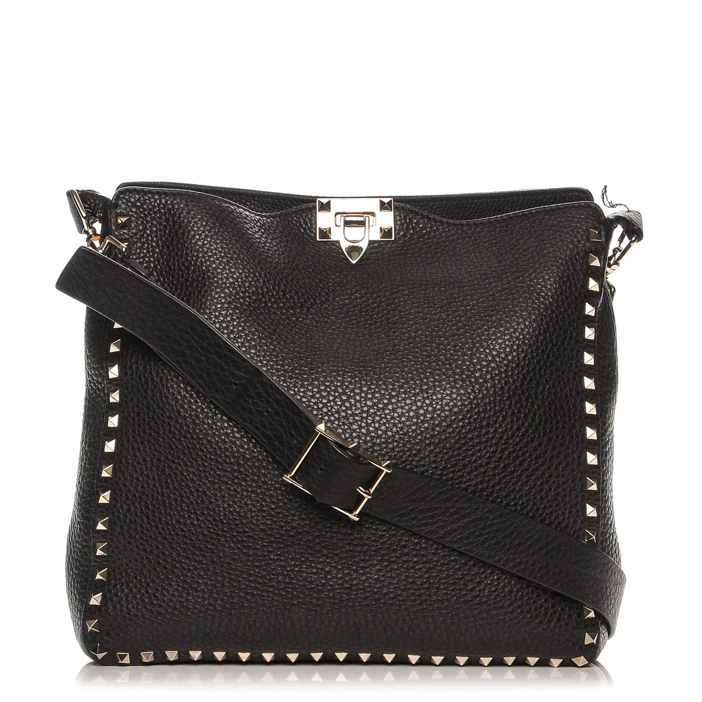 Pebbled Calfskin Large Rockstud Flip-Lock Messenger Bag Black