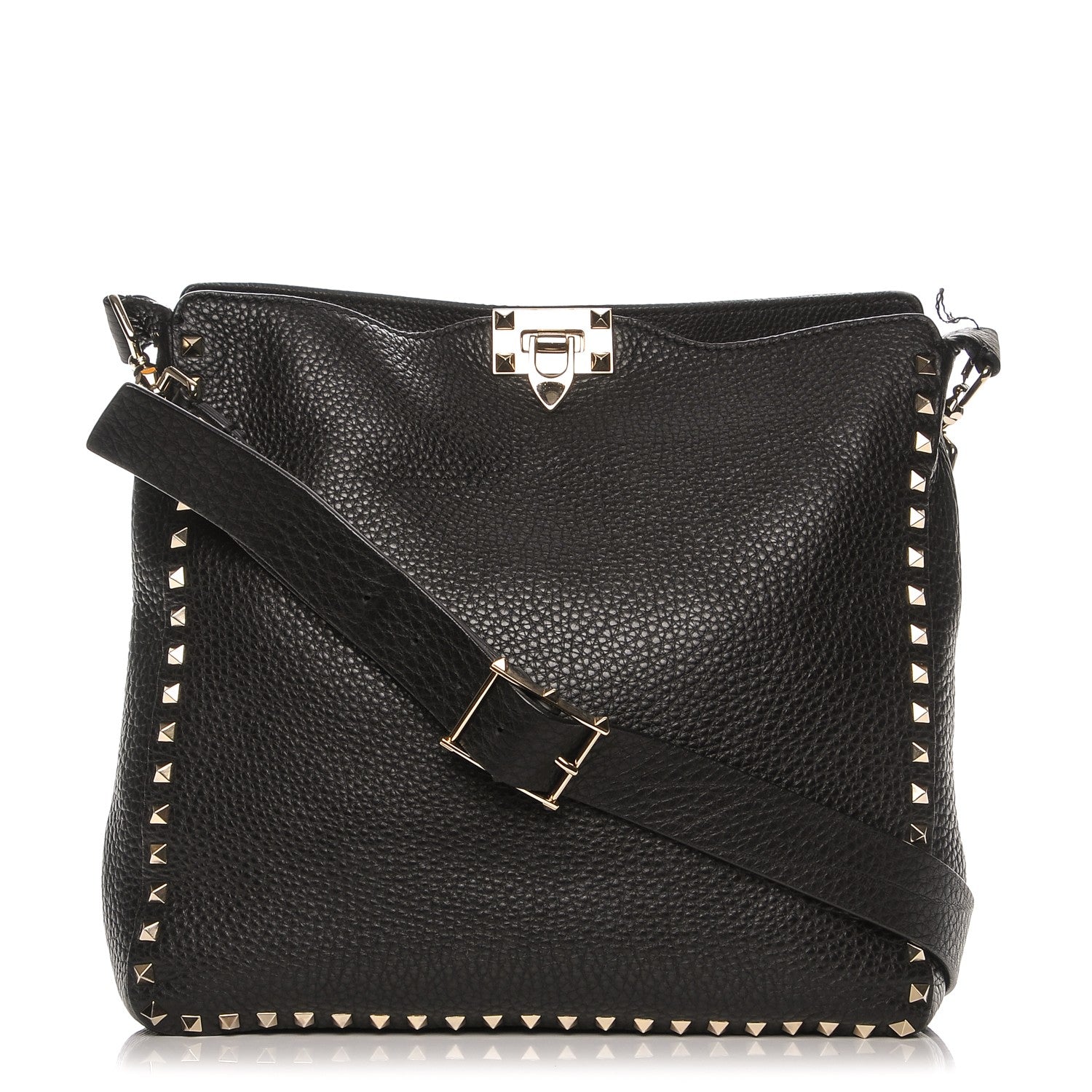 Valentino Garavani Pebbled Calfskin Large Rockstud Flip-Lock Messenger Bag Black 1 of 8