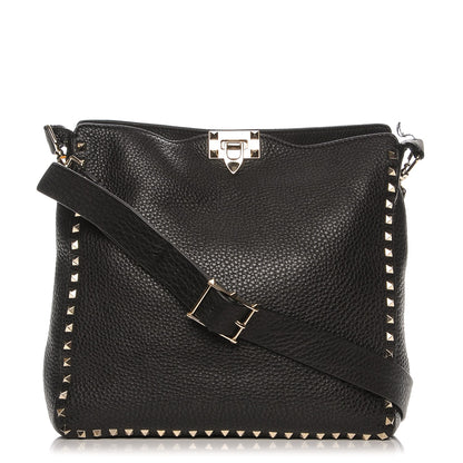 Valentino Garavani Pebbled Calfskin Large Rockstud Flip-Lock Messenger Bag Black 1 of 8
