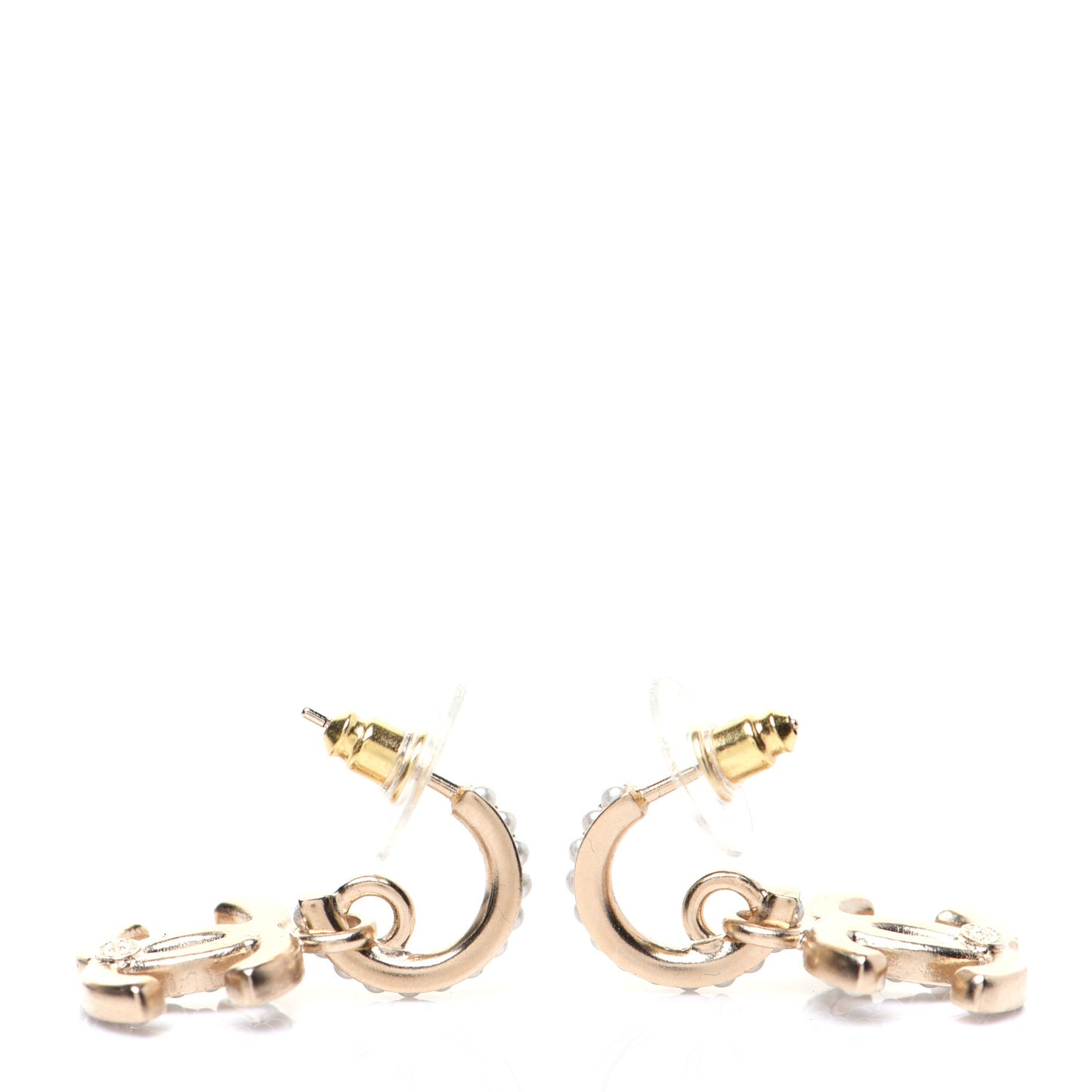 Pearl CC Hoop Drop Earring Gold