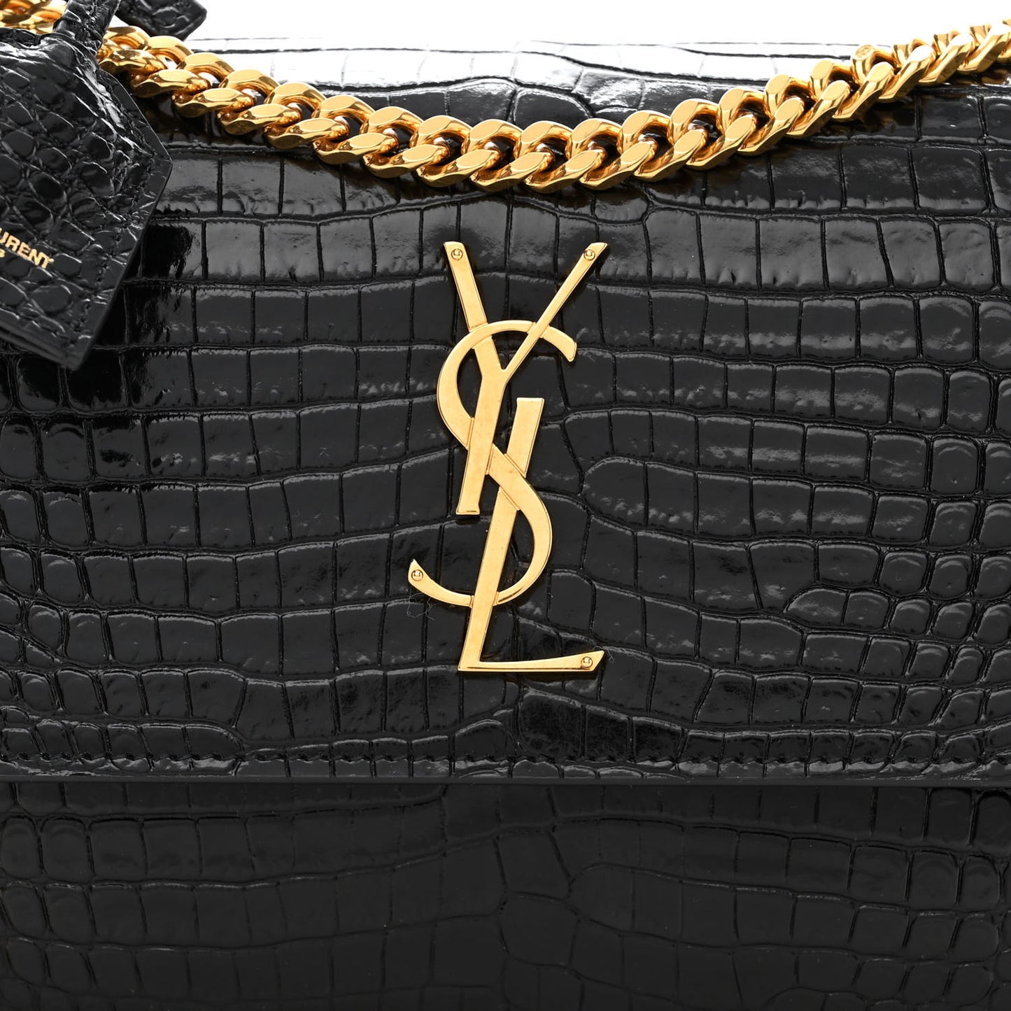 Calfskin Crocodile Embossed Medium Monogram Sunset Black