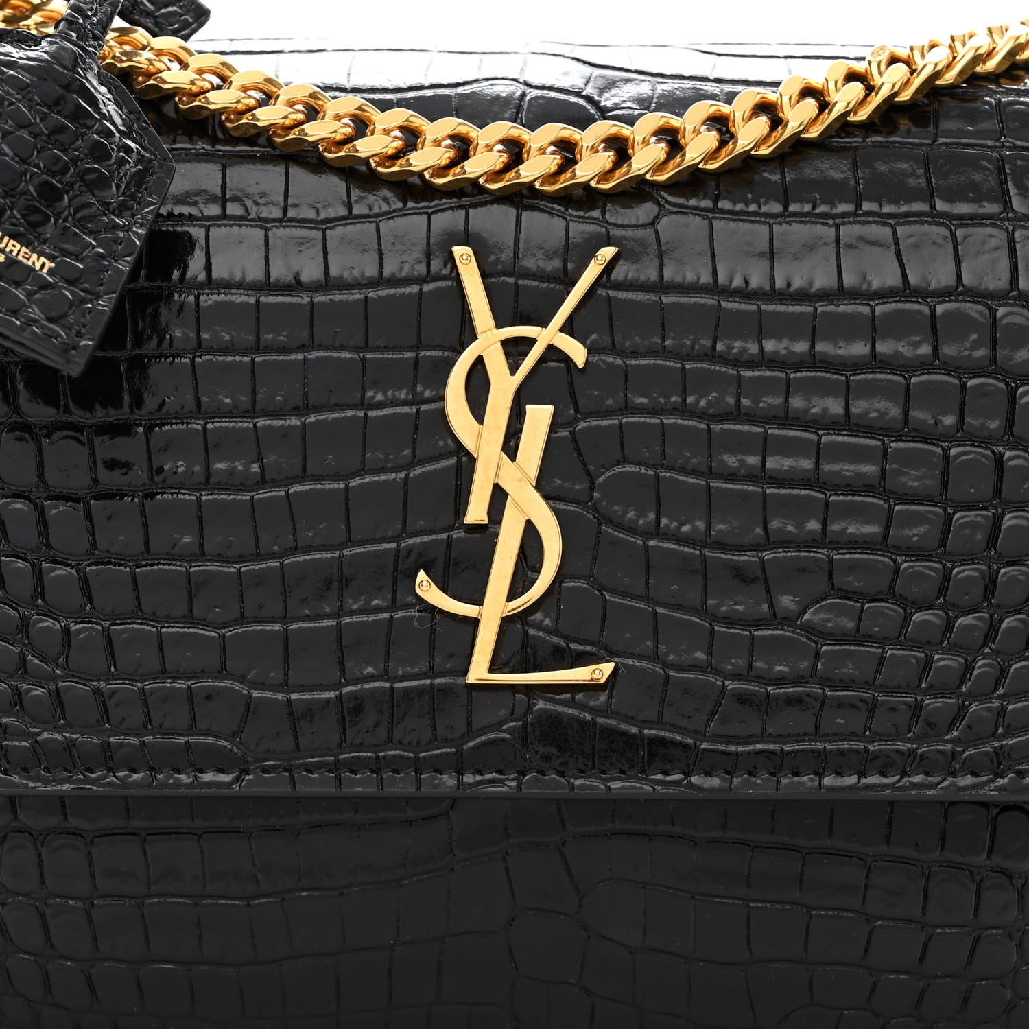 Saint Laurent Calfskin Crocodile Embossed Medium Monogram Sunset Black 8 of 10