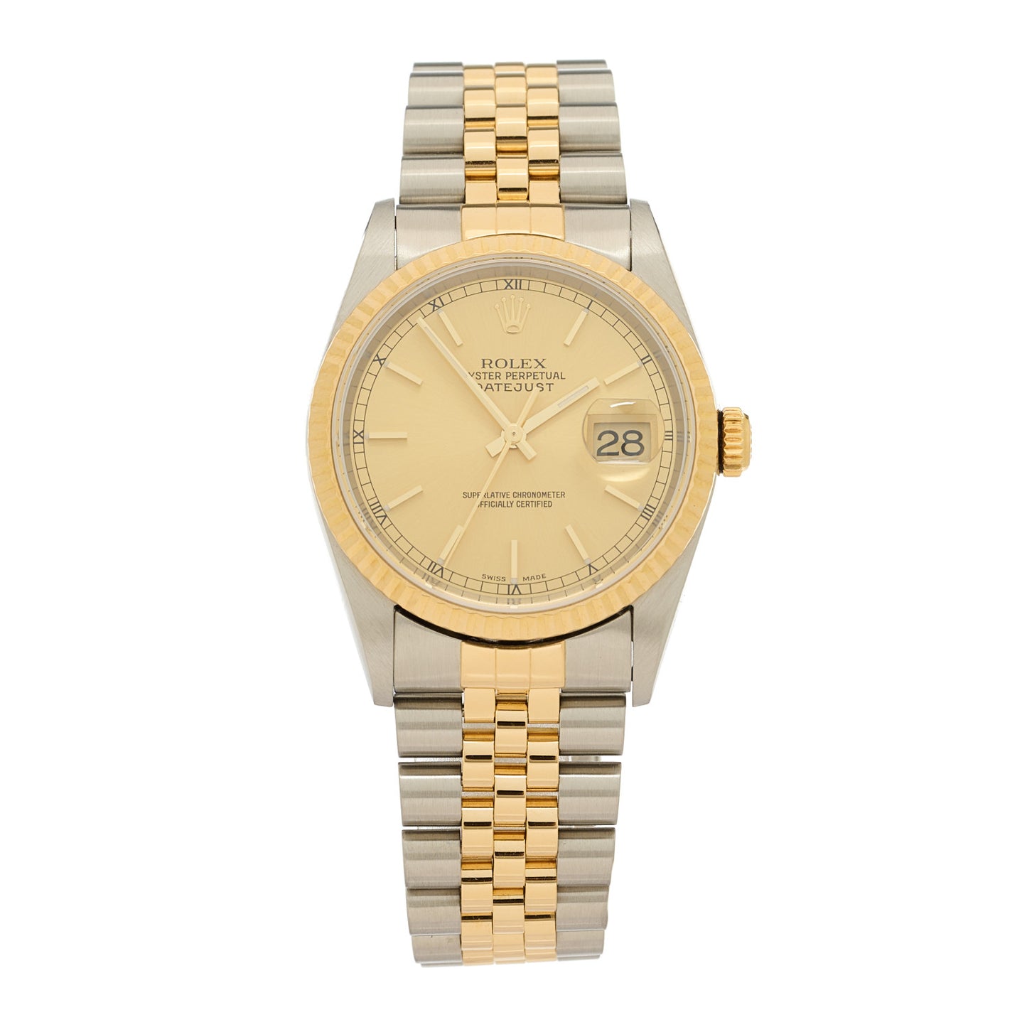 Stainless Steel 18K Yellow Gold 36mm Oyster Perpetual Datejust Watch Champagne 16233