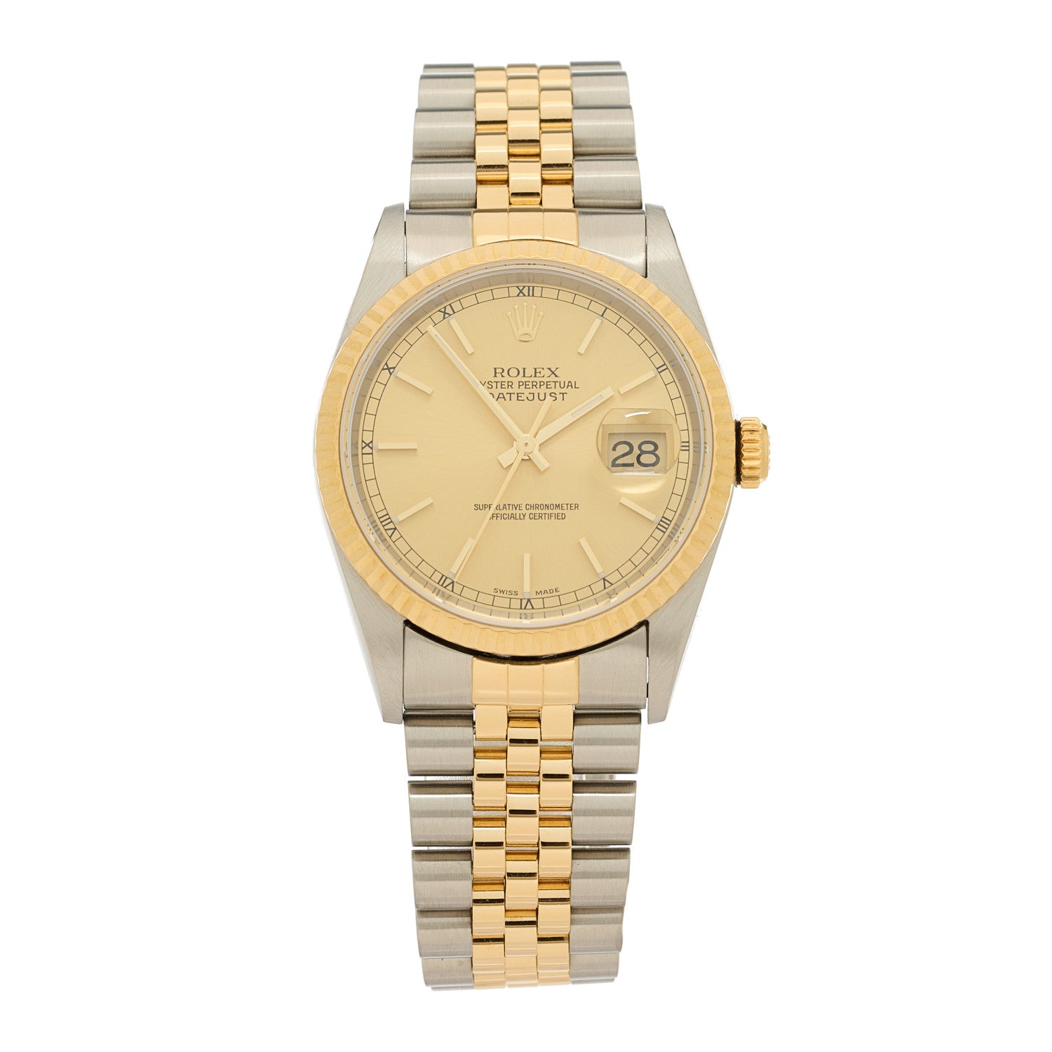Rolex Stainless Steel 18K Yellow Gold 36mm Oyster Perpetual Datejust Watch Champagne 16233 1 of 4