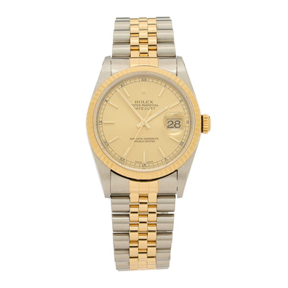Rolex Stainless Steel 18K Yellow Gold 36mm Oyster Perpetual Datejust Watch Champagne 16233 1 of 4