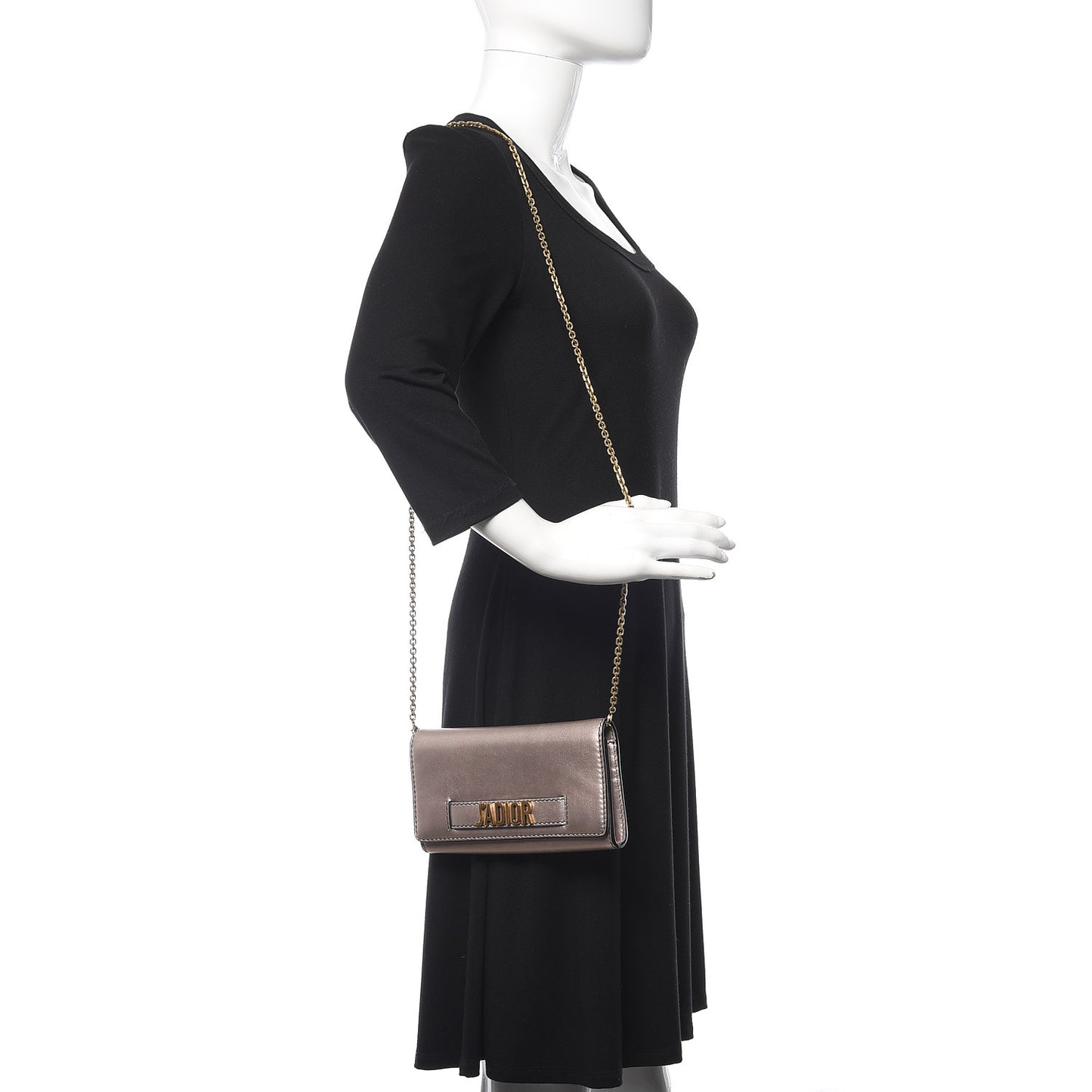 Metallic Calfskin J'adior Croisiere Chain Wallet Bronze