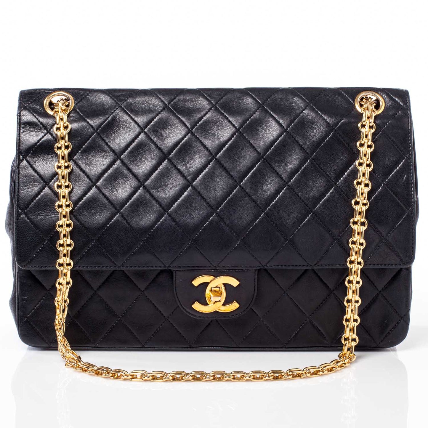 Lambskin Medium Mademoiselle Chain Double Flap Black