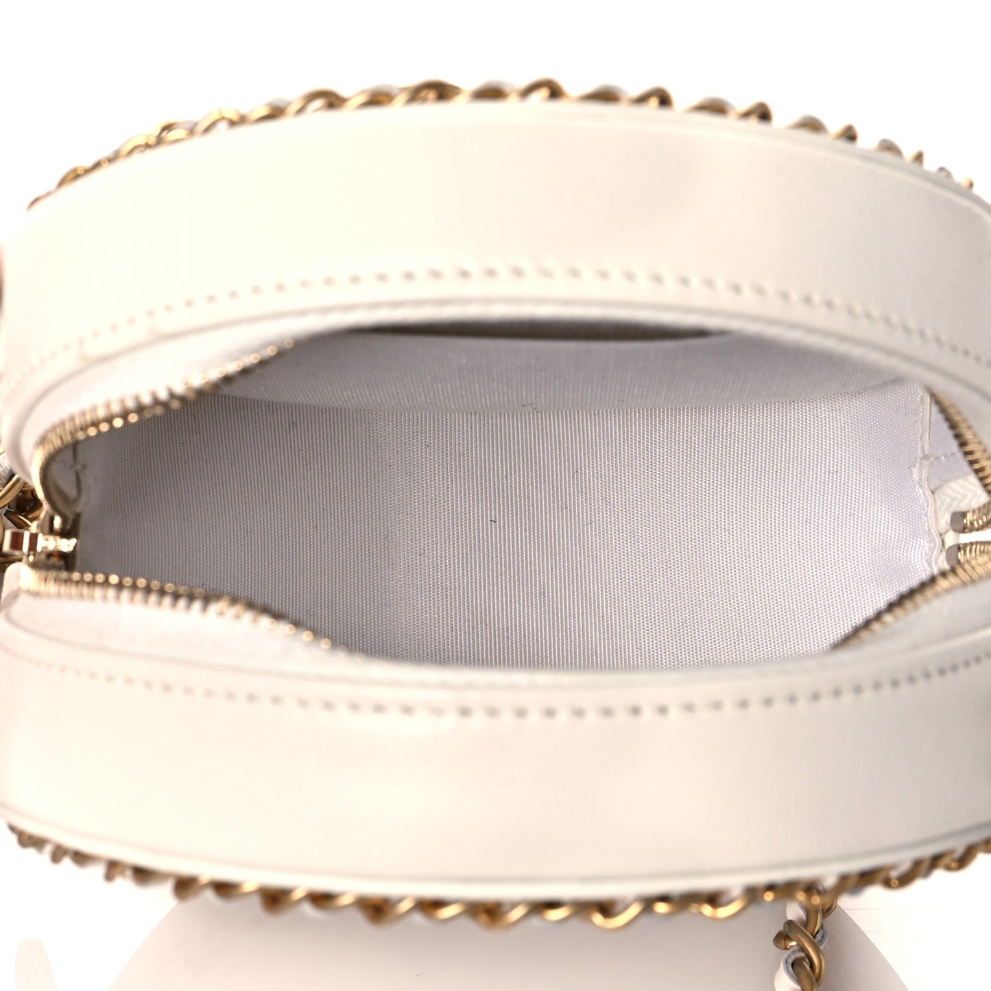 Lambskin Quilted Round Filigree Chain Around Crossbody White