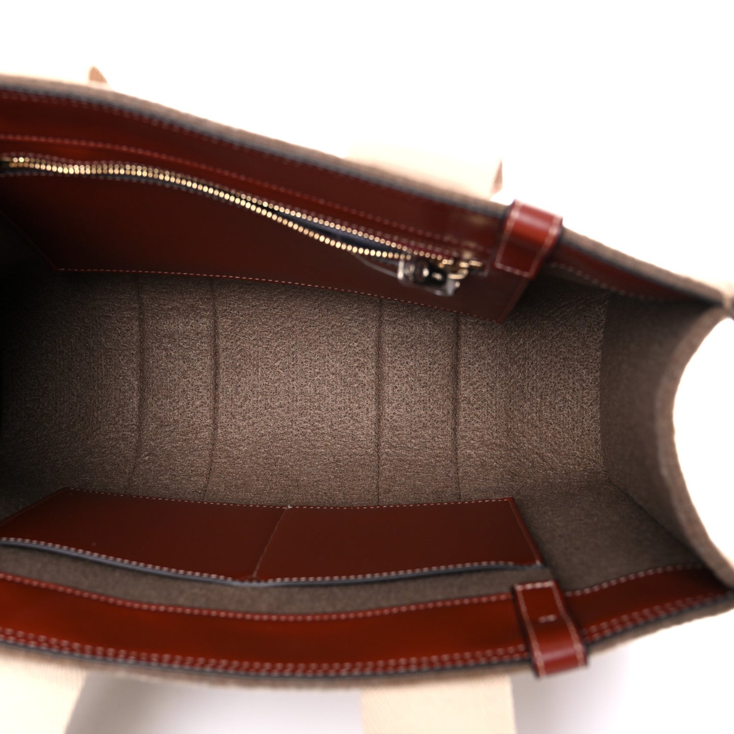 Felt Shiny Calfskin Medium Woody Ribbon Tote Light Brown