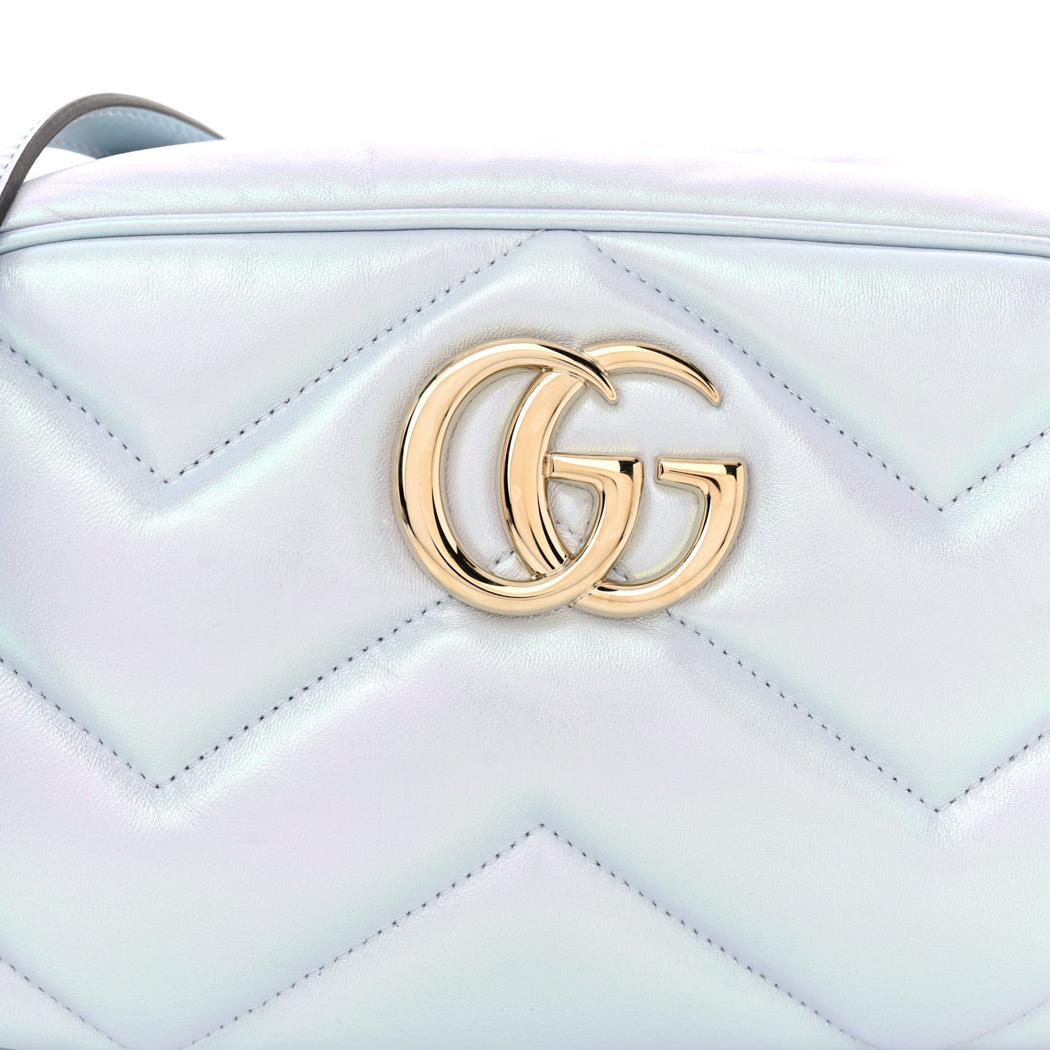Gucci Iridescent Nappa Chevron Matelasse Small GG Marmont Chain Shoulder Bag Iridescent Snow Light Blue 8 of 10