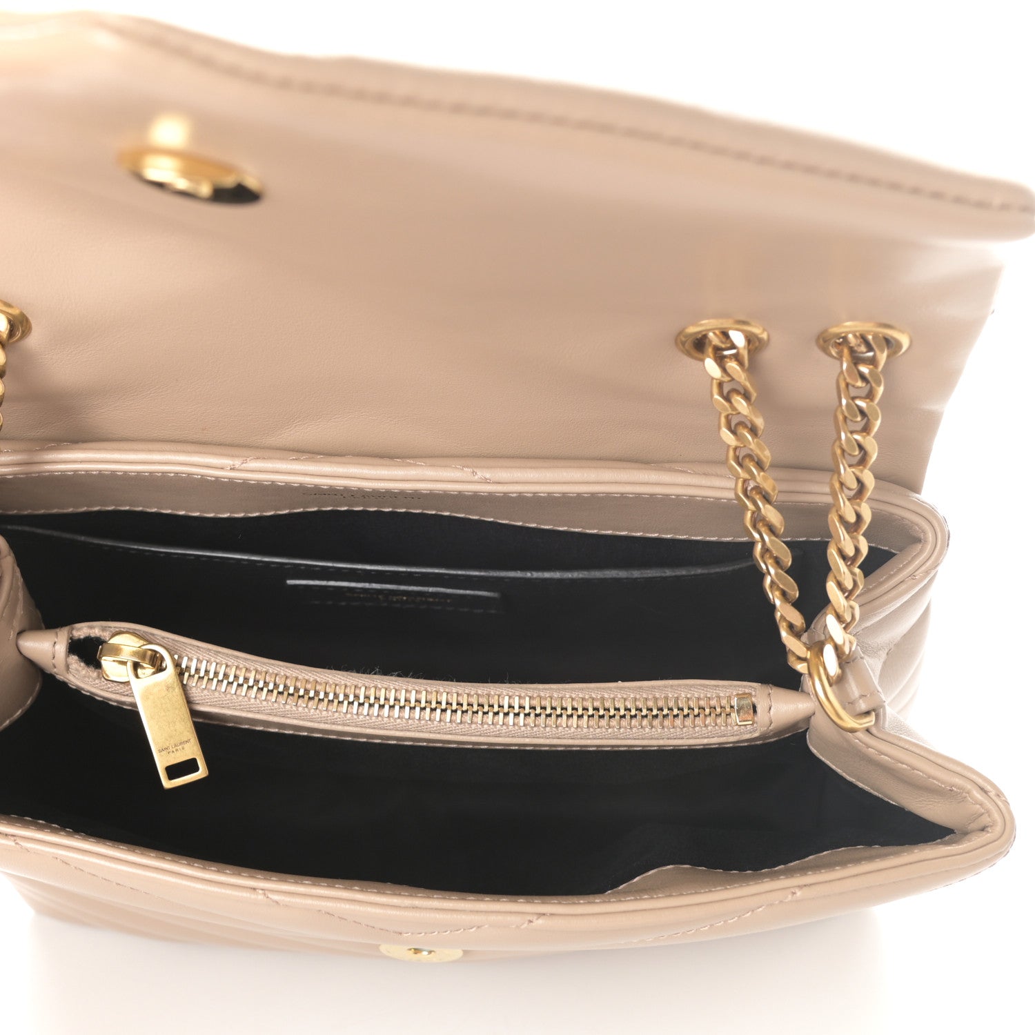Saint Laurent Calfskin Y Quilted Monogram Small Loulou Chain Satchel Dark Beige 5 of 10