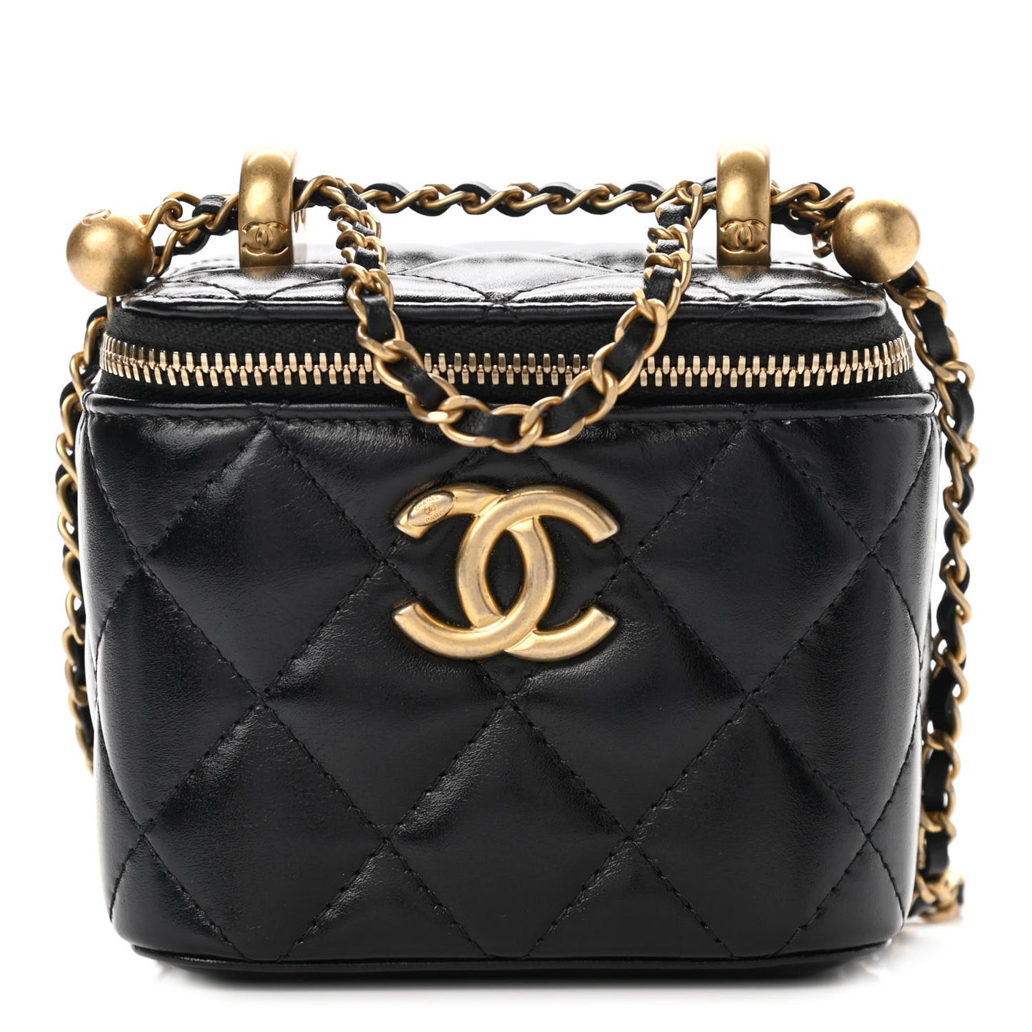 Calfskin Quilted Mini Perfect Fit Vanity Case With Chain Black