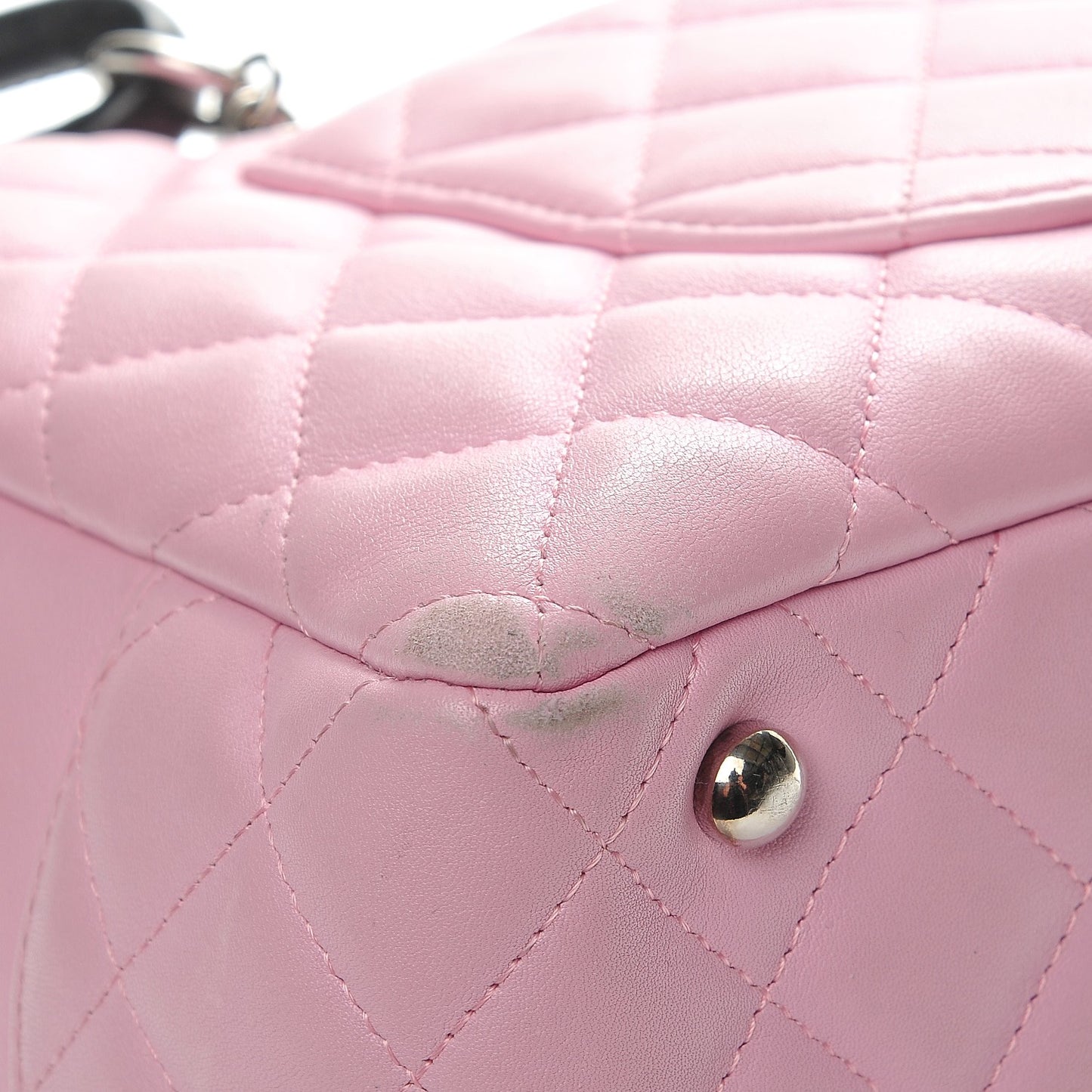 Calfskin Quilted Large Cambon Bowler Pink Black