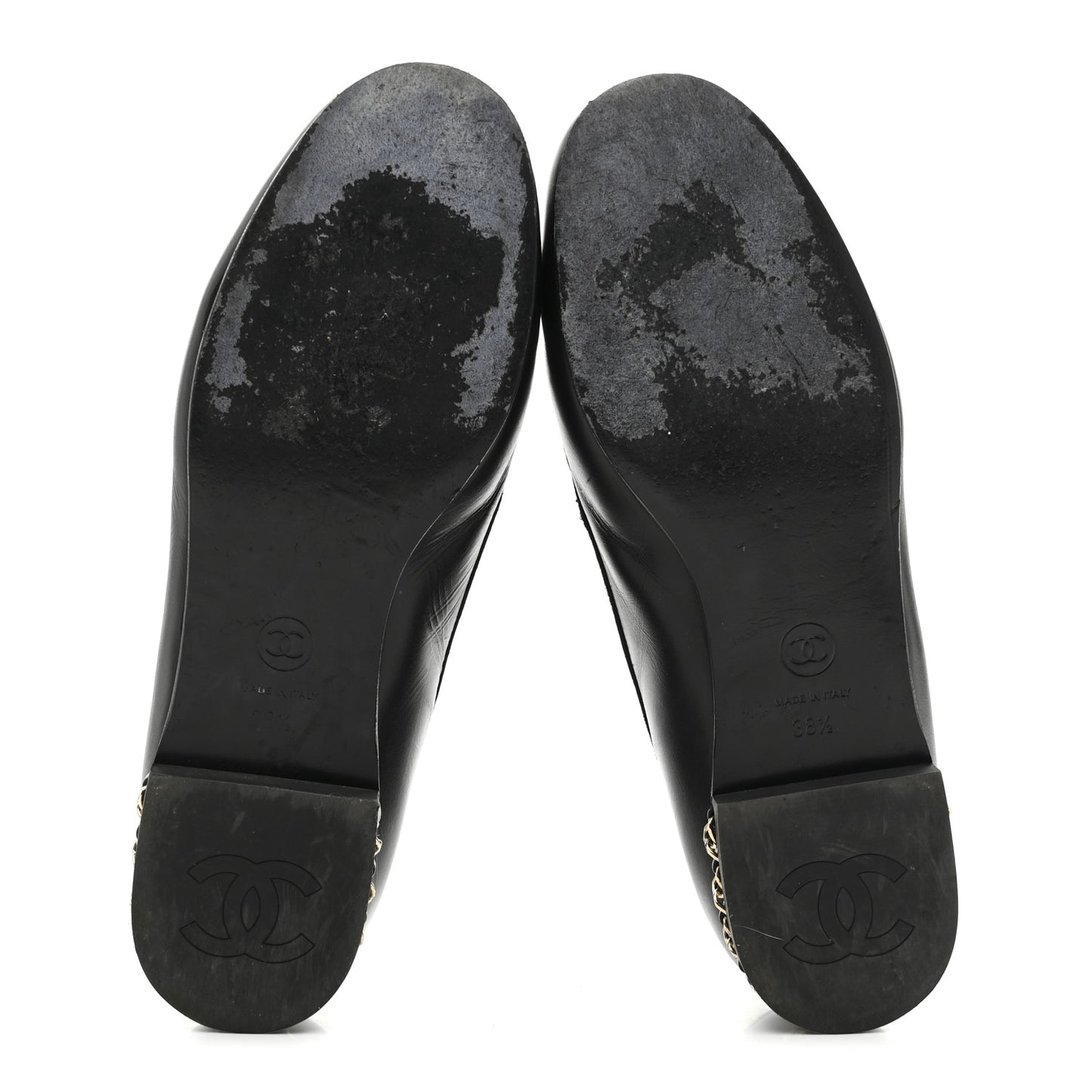 Calfskin CC Chain Mocassin Loafers 38.5 Black