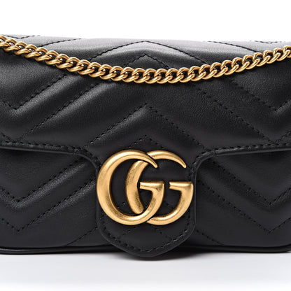 Gucci Calfskin Matelasse Super Mini GG Marmont Shoulder Bag Black 7 of 11