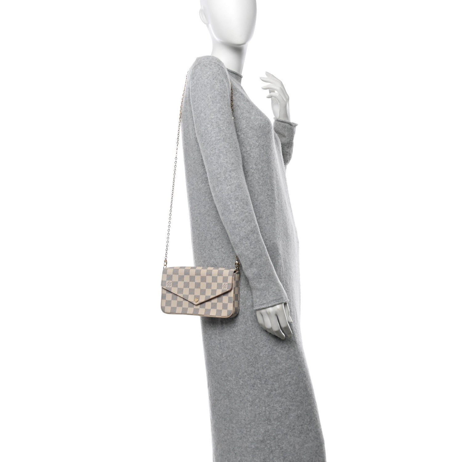 Louis Vuitton Damier Azur Pochette Felicie Chain Wallet Rose Ballerine 2 of 10