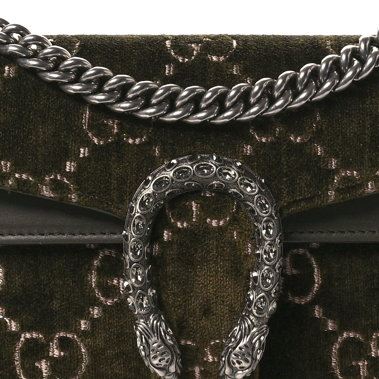 Velvet Skipper Crystal GG Monogram Small Dionysus Shoulder Bag Green